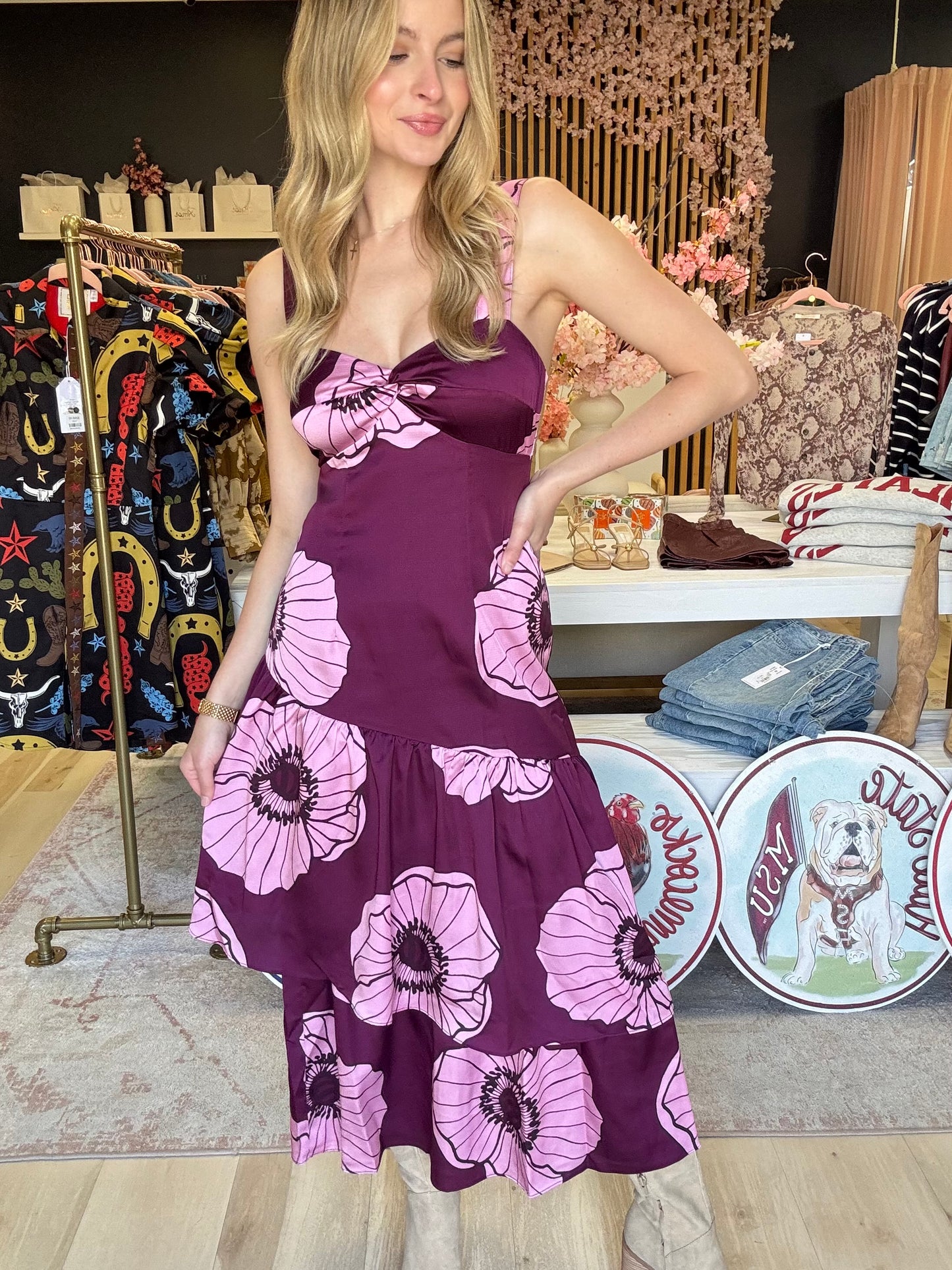 Adelyn Rae Calla Floral Tiered Midi Dress