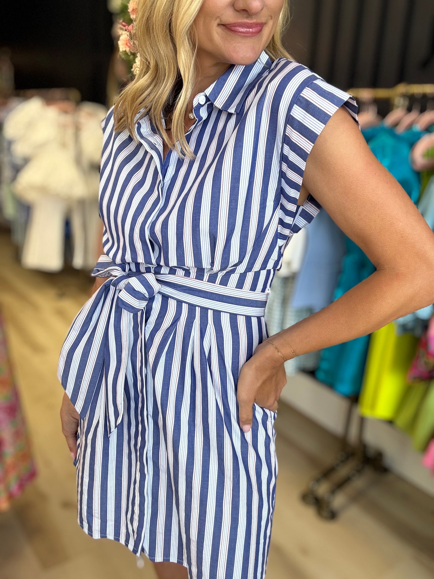 Striped Tie Waist Dress