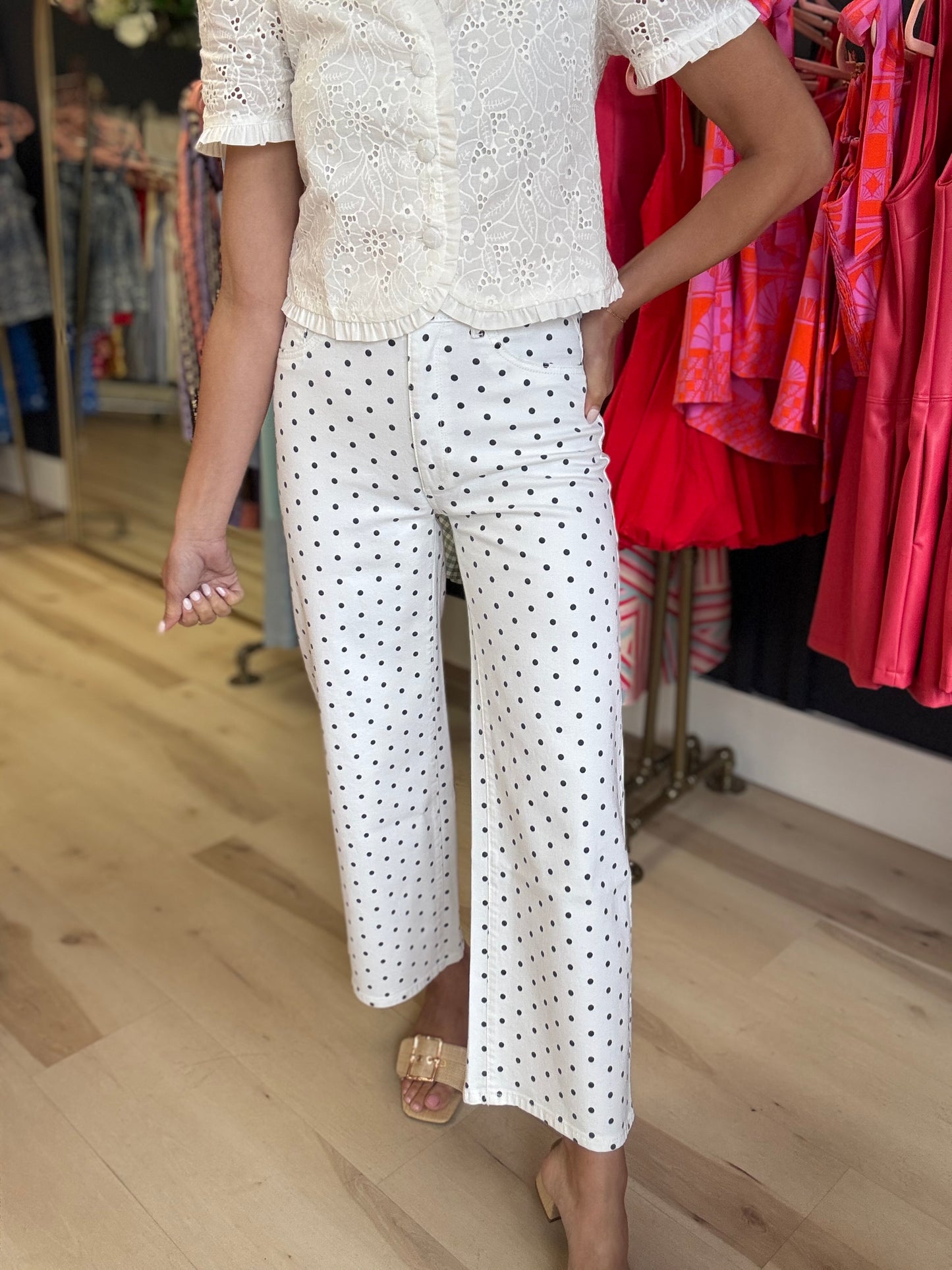 DL1961 Hepburn Wide Leg High Rise Ankle Jeans in Marine Dot