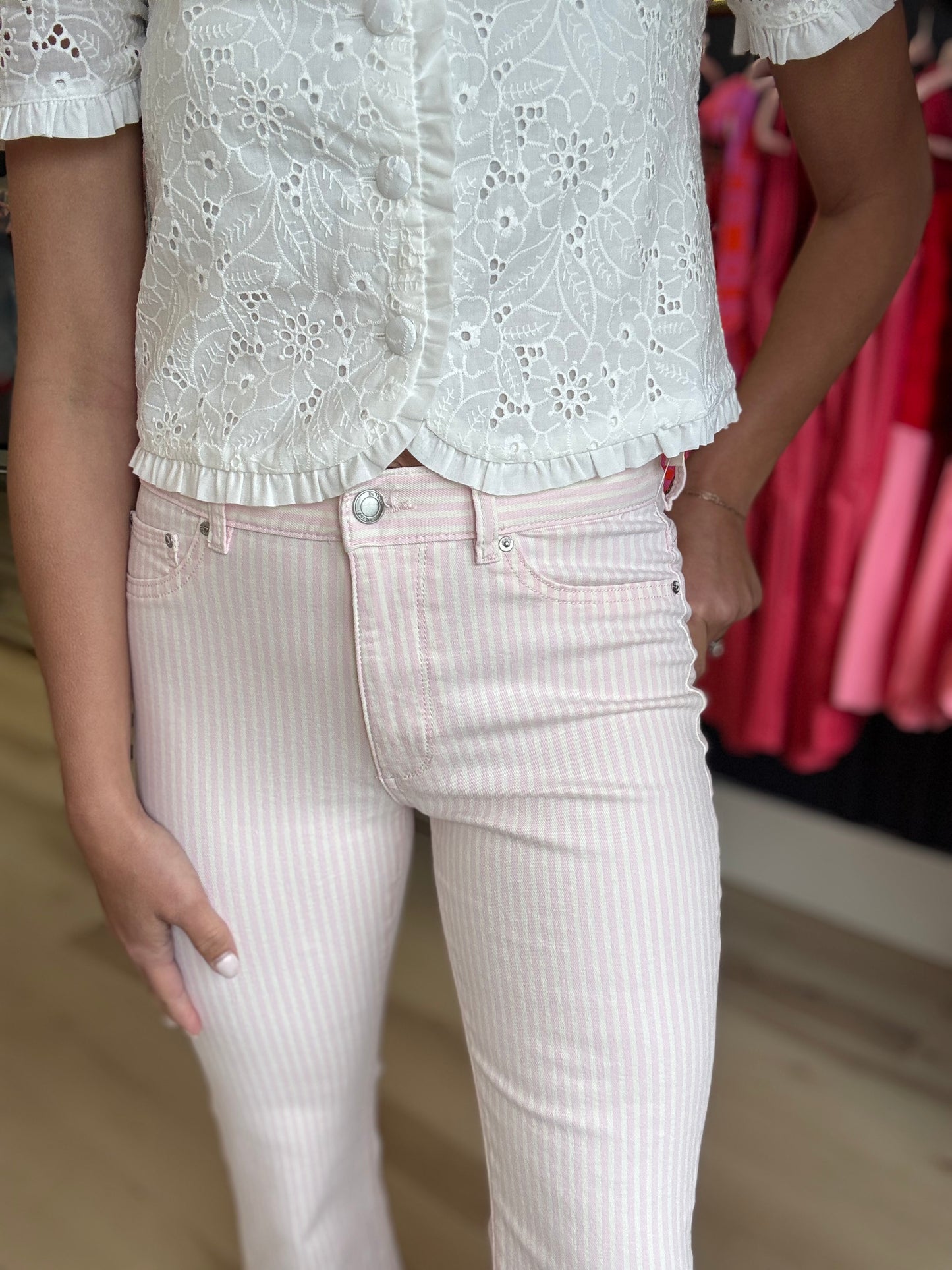 DL1961 Bridget Boot High Rise Vintage Crop Jeans in Pink Stripe