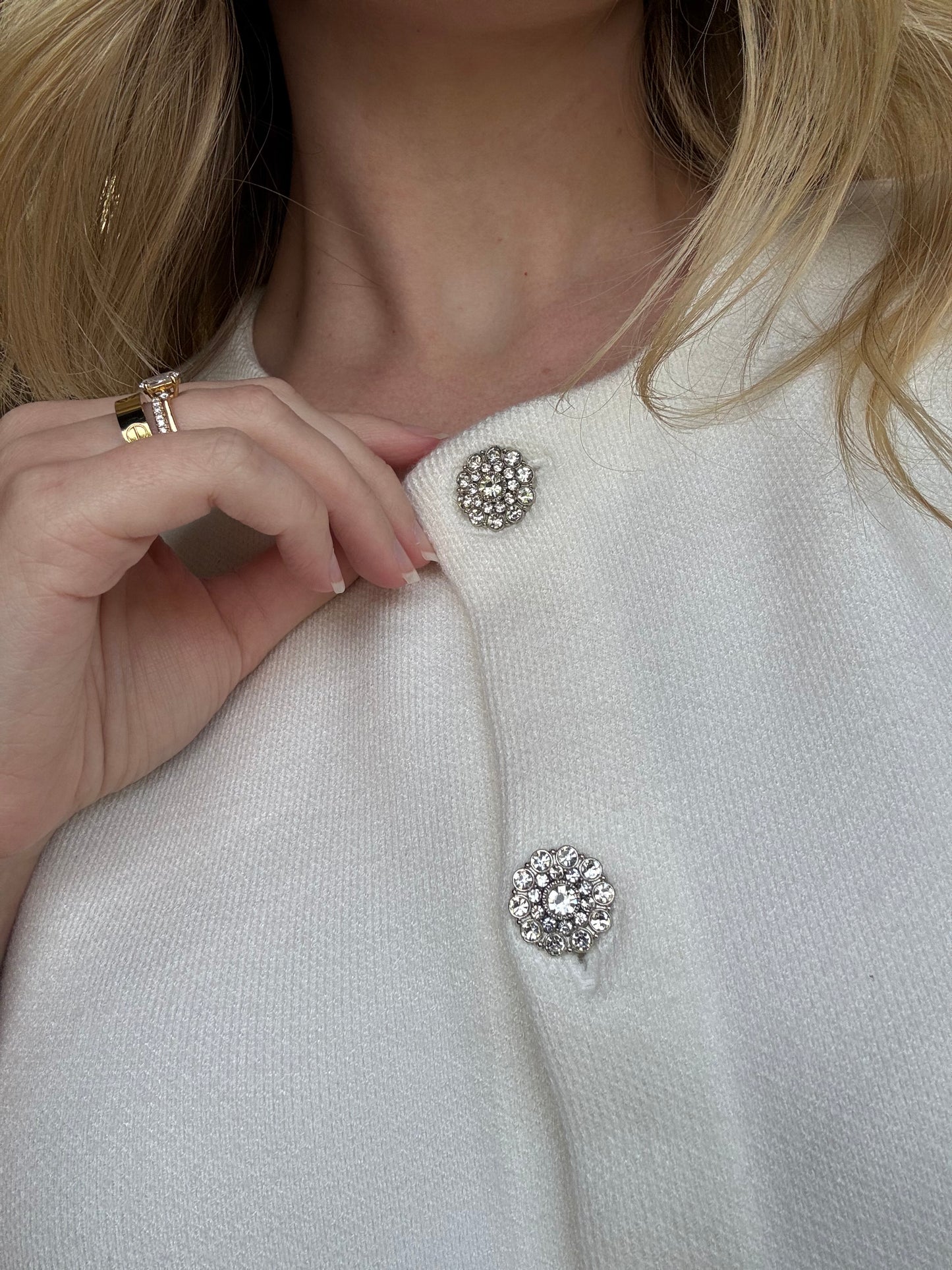 Cream Crystal Button Sweater Vest