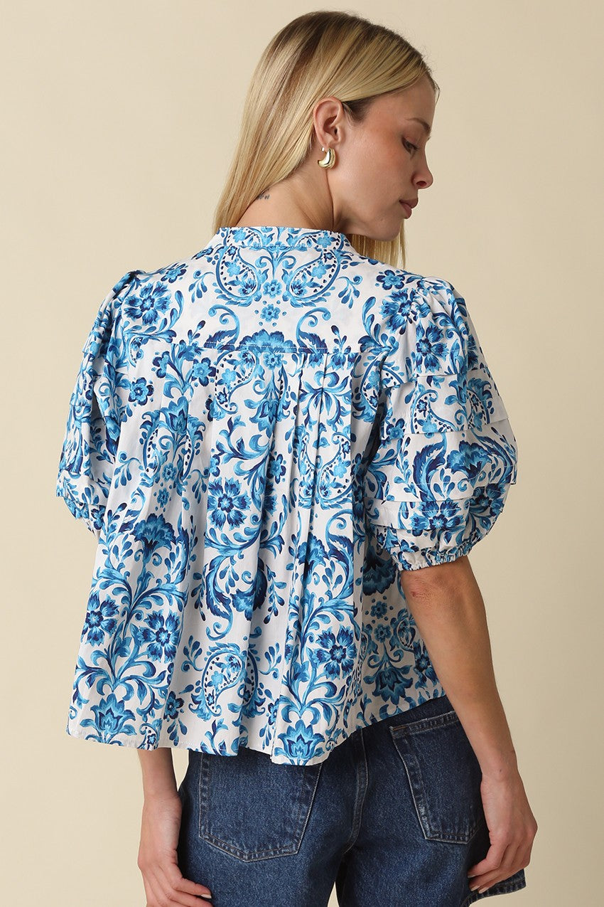 Maje Printed Puff Sleeve Blouse