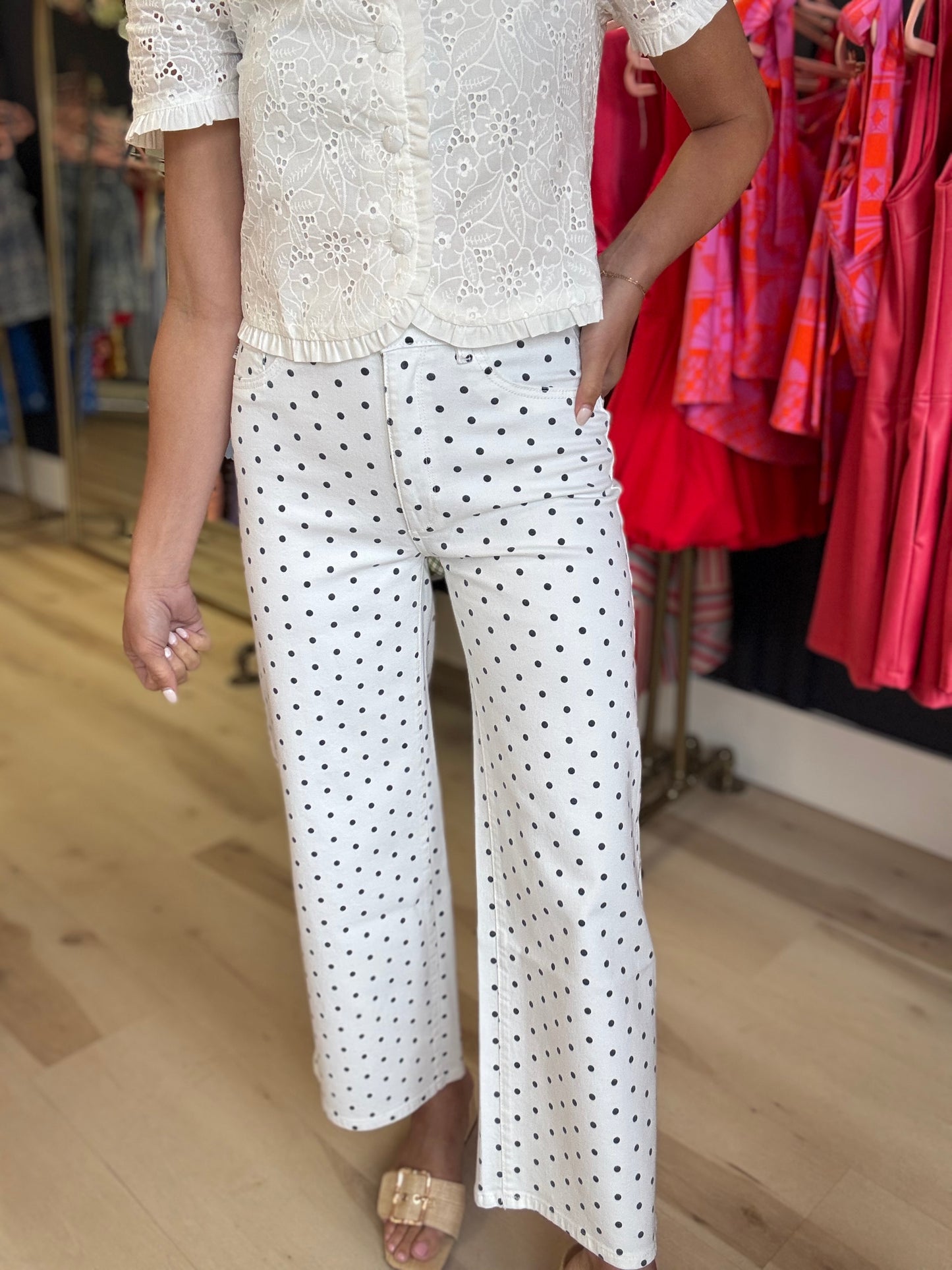 DL1961 Hepburn Wide Leg High Rise Ankle Jeans in Marine Dot