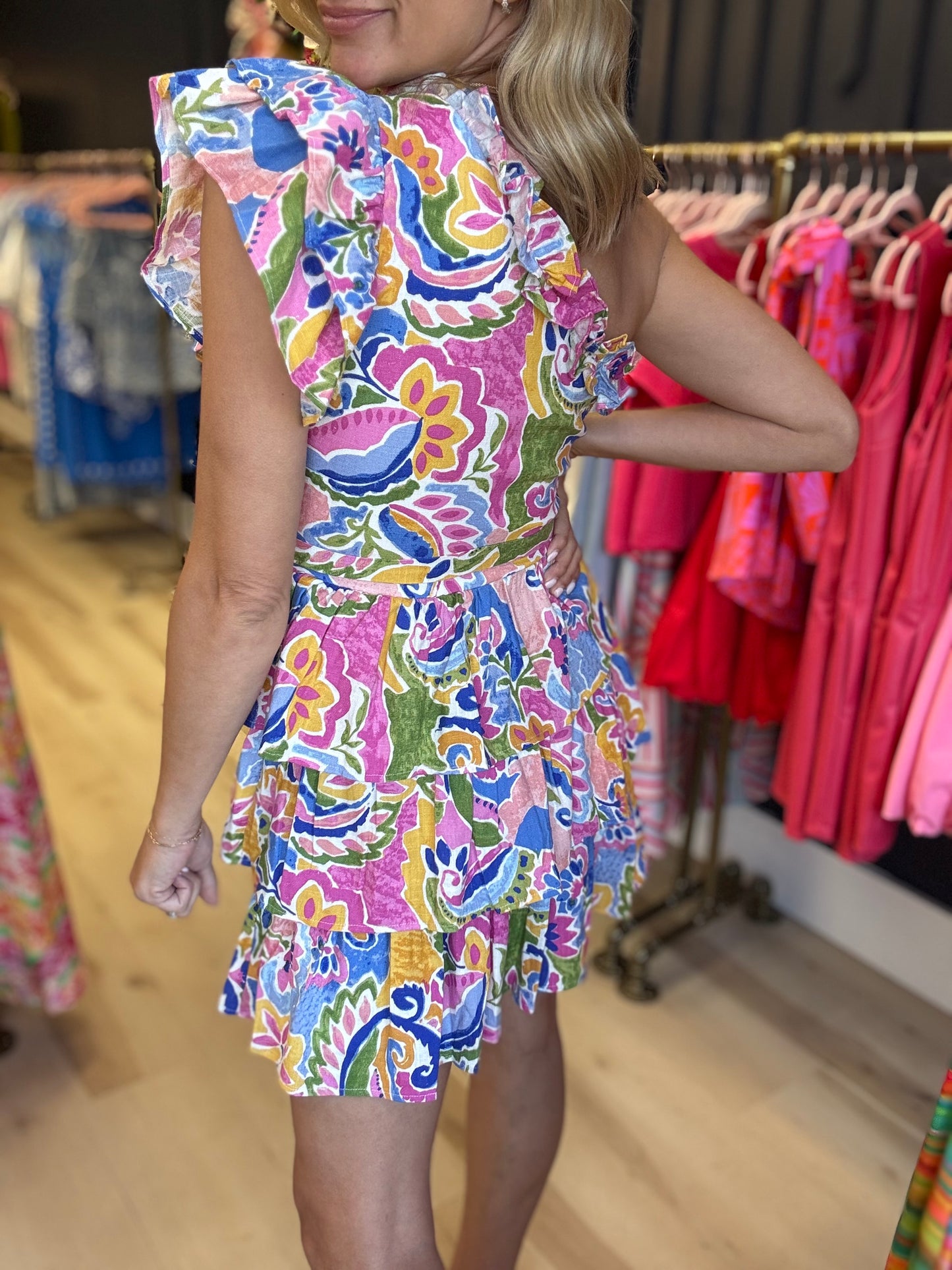 Paisley One Shoulder Dress