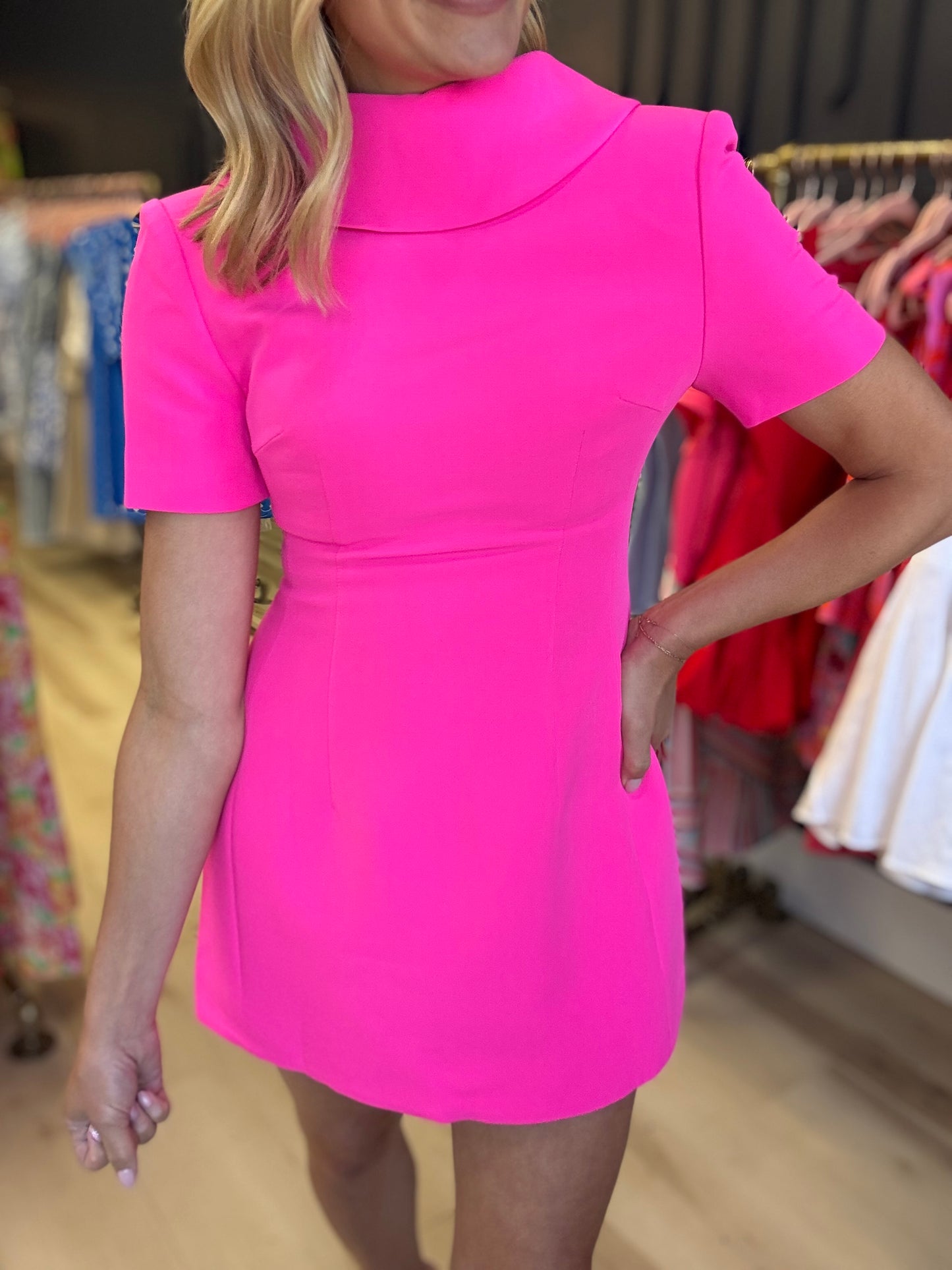 Collar V-Back Pink Dress