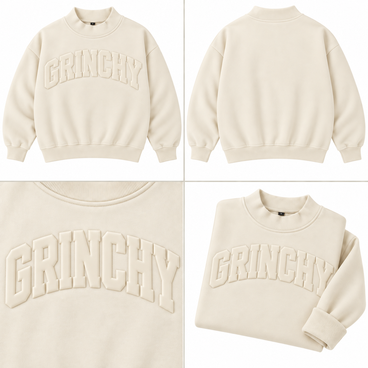 Grinchy Cozy Mockneck Sweatshirt Mom + Me in Cream (PREORDER)