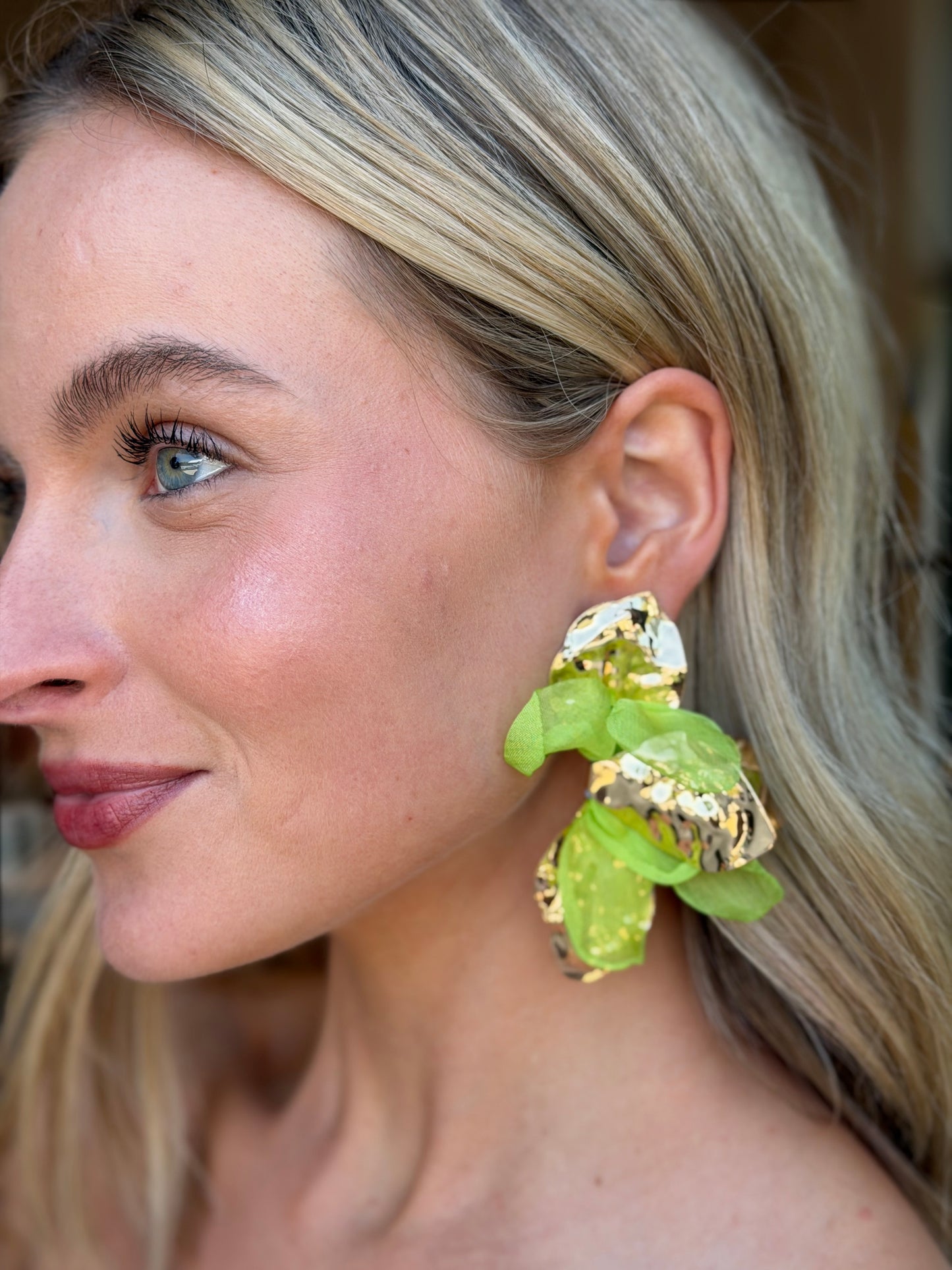 Fabric Petal Earring Green