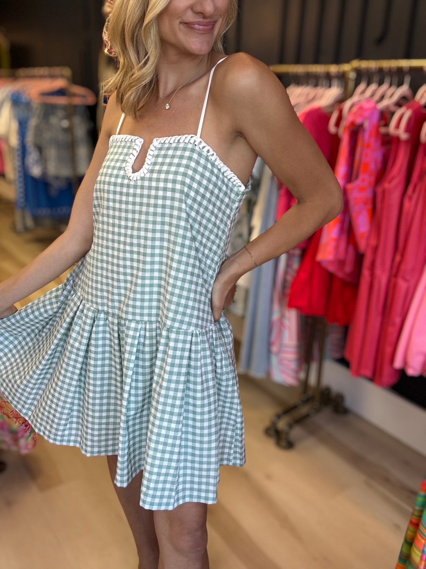 Green Gingham Mini