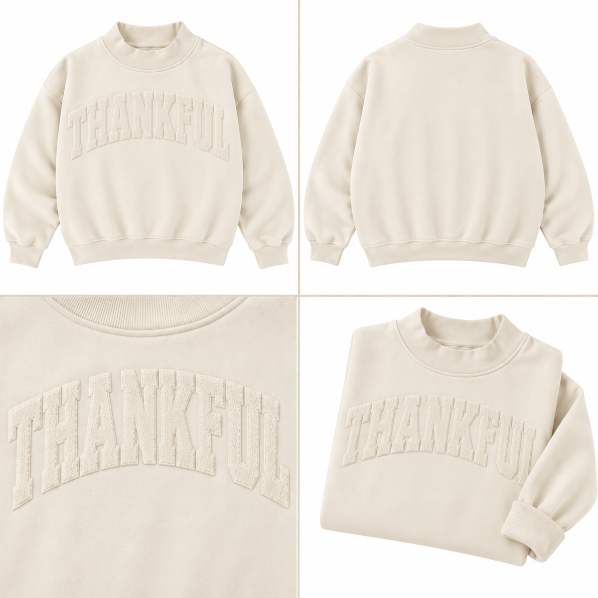 Thankful Cozy Mockneck Sweatshirt Mom + Me in Cream (PREORDER)