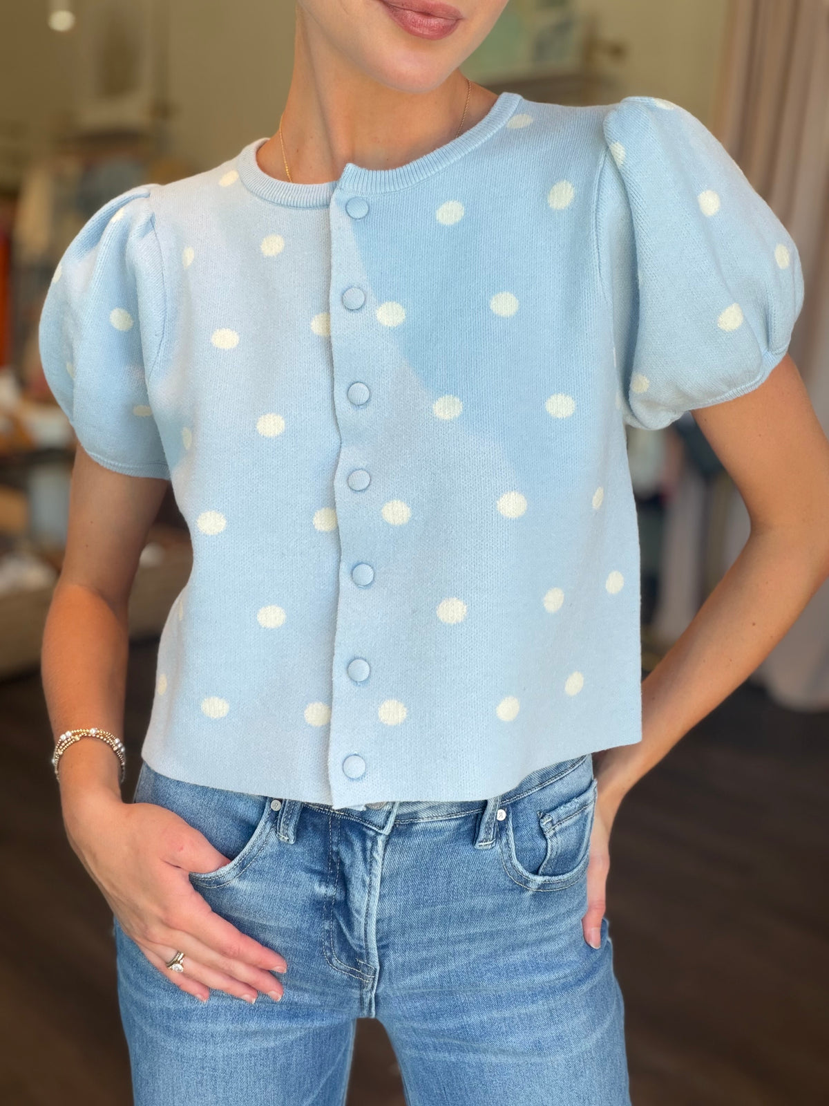 Light Blue Polka Dot Top