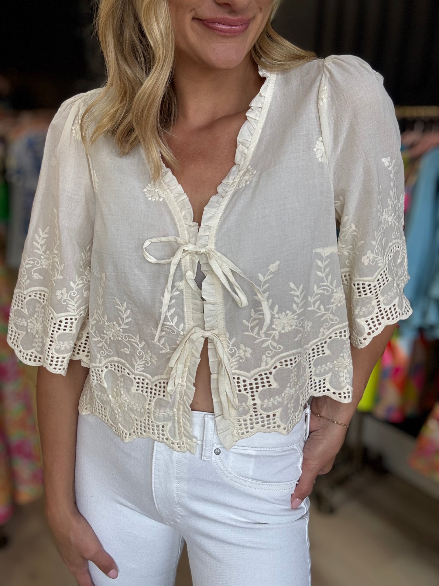Floral Embroidered Blouse in Cream