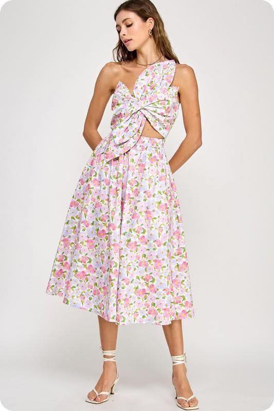 Front Twist Dress In Multi Florals (PREORDER)