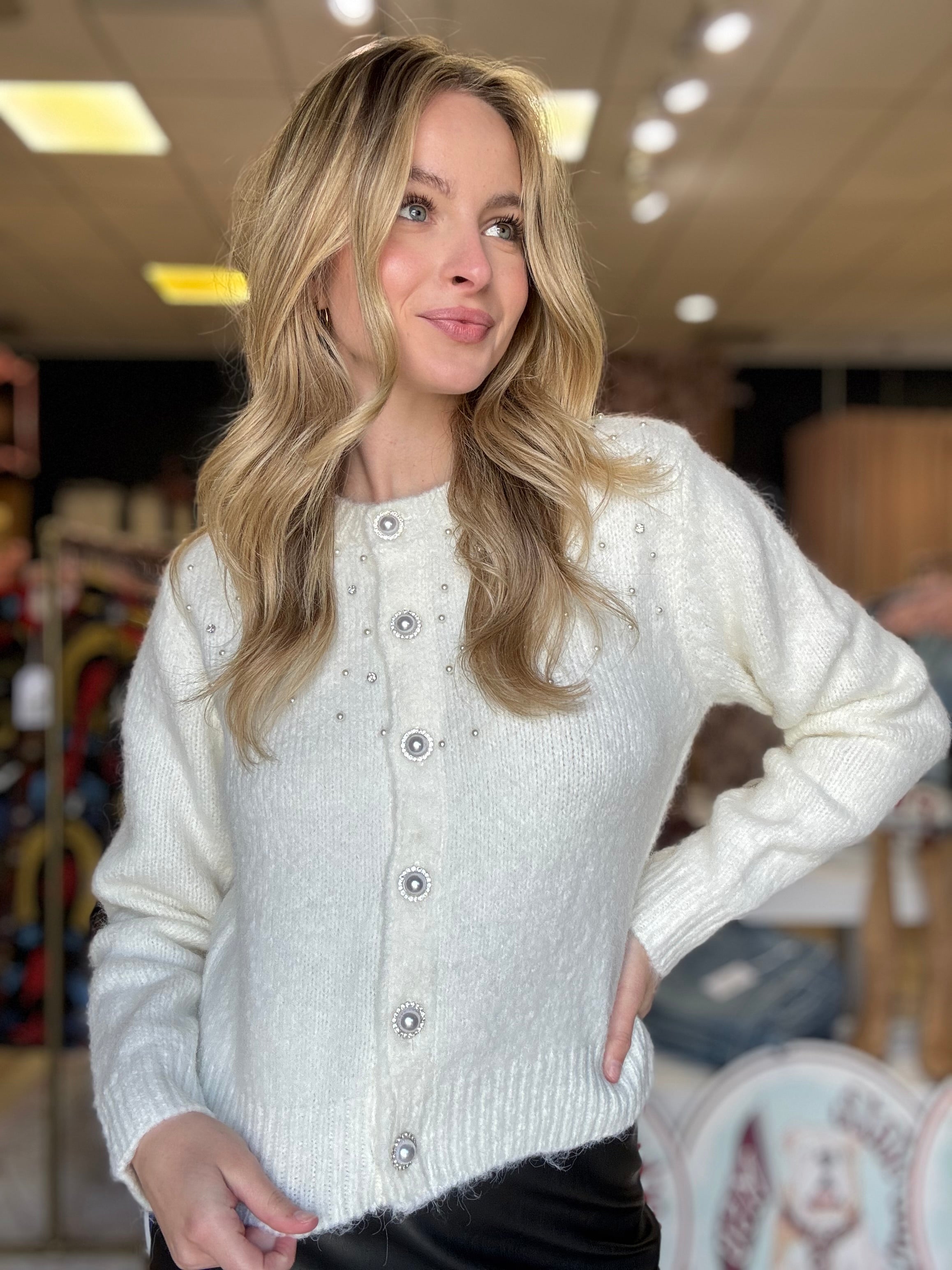 Sweater Cardigan with Embellishments