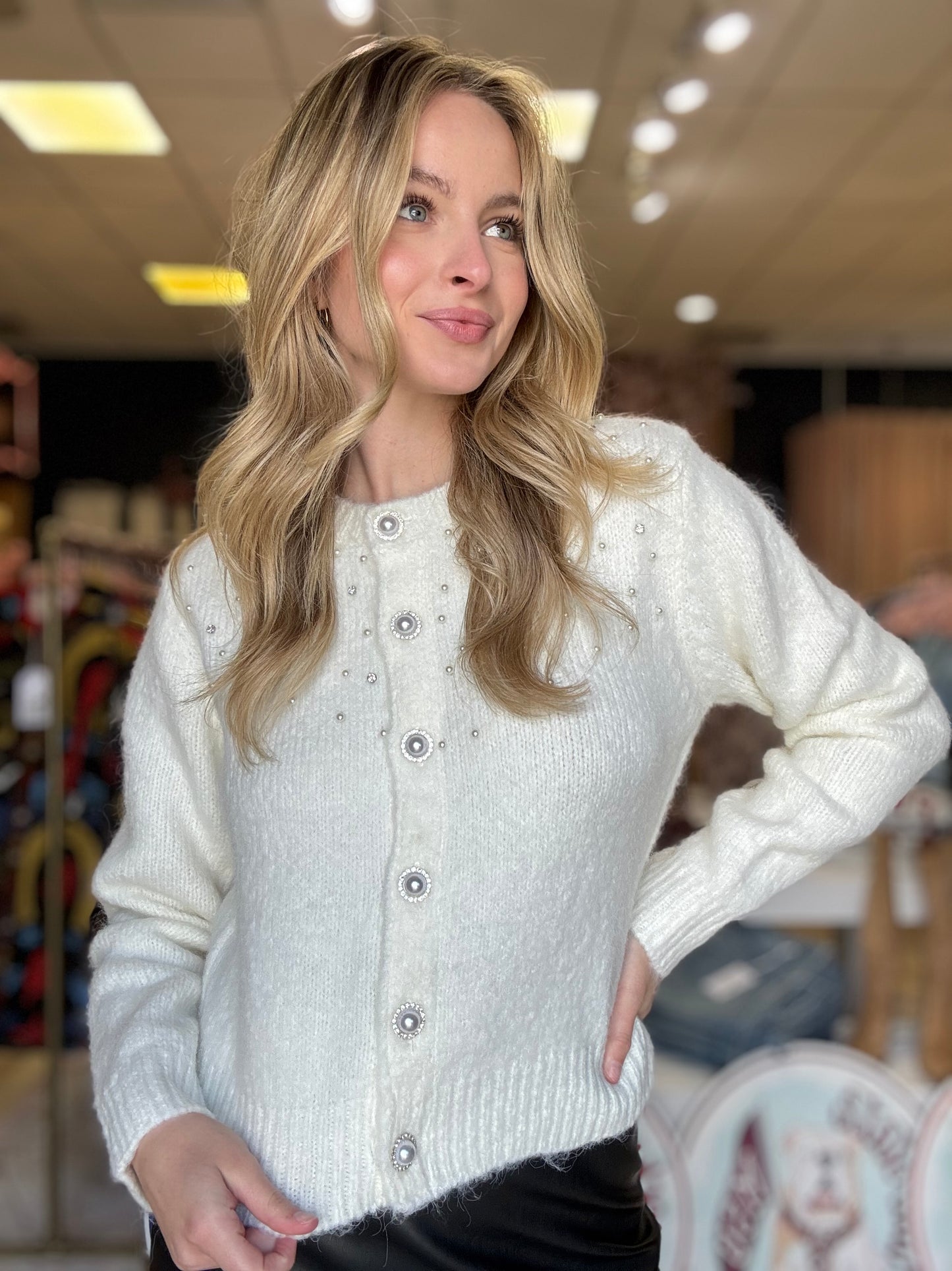 Sweater Cardigan with Embellishments
