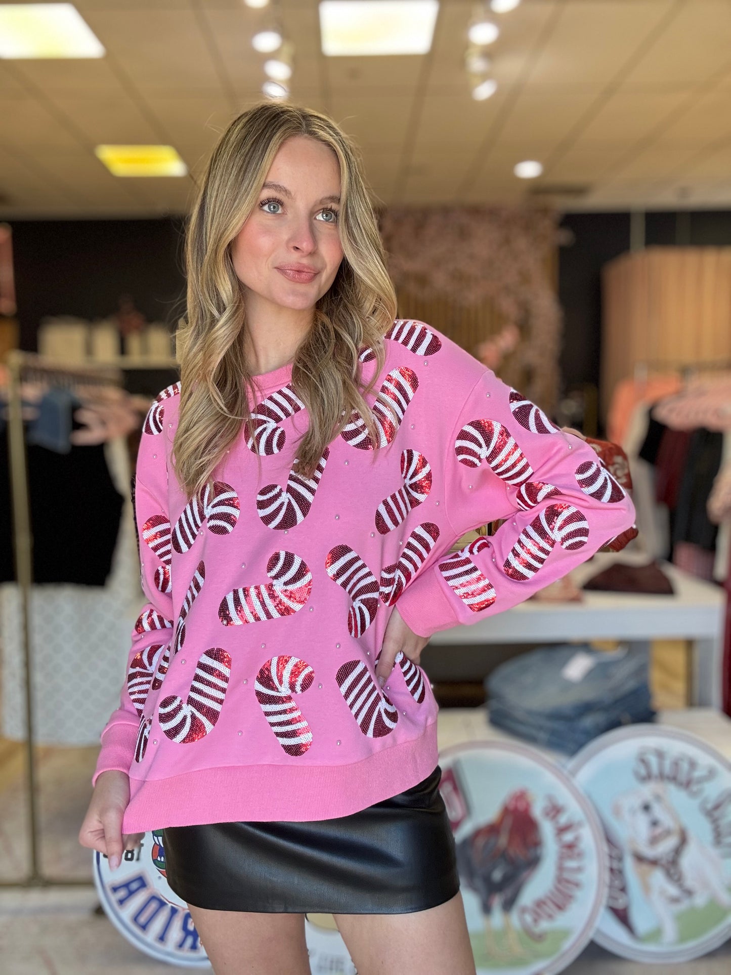 Amor Exclusive Mom + Me Candy Cane Sequin Sweater with Pearls (preorder)