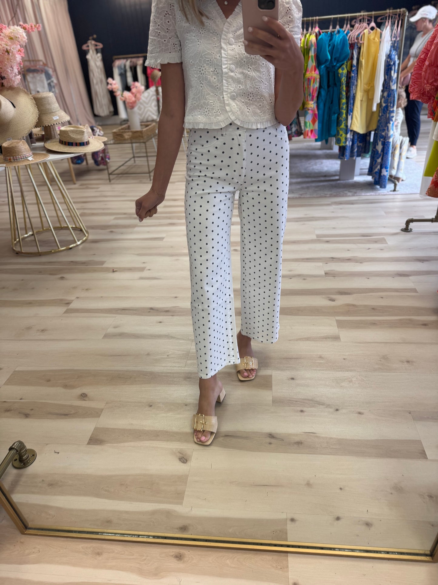 DL1961 Hepburn Wide Leg High Rise Ankle Jeans in Marine Dot