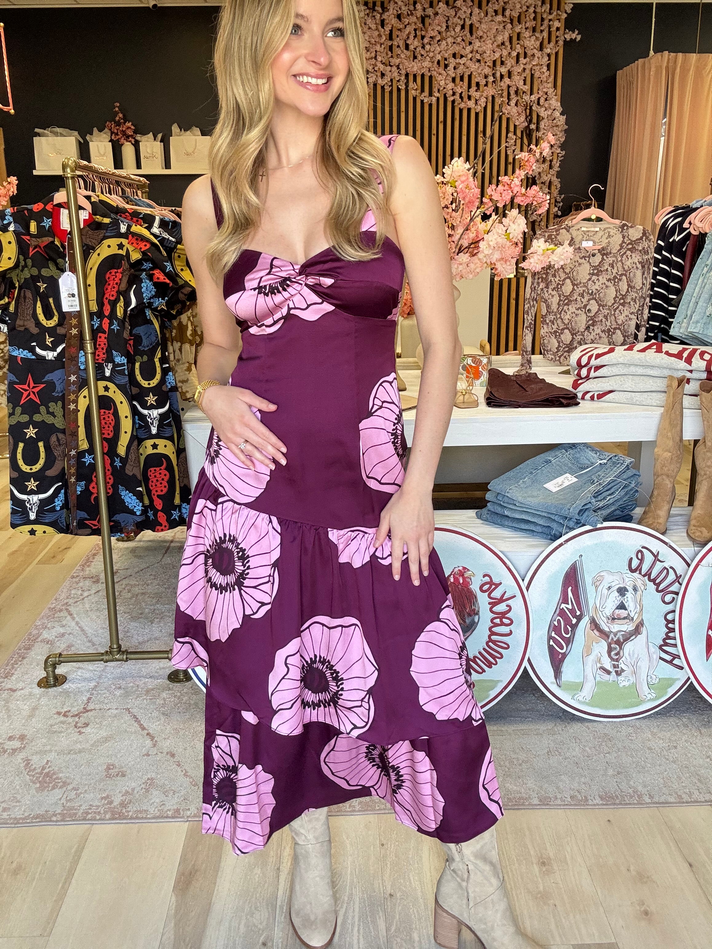 Adelyn Rae Calla Floral Tiered Midi Dress