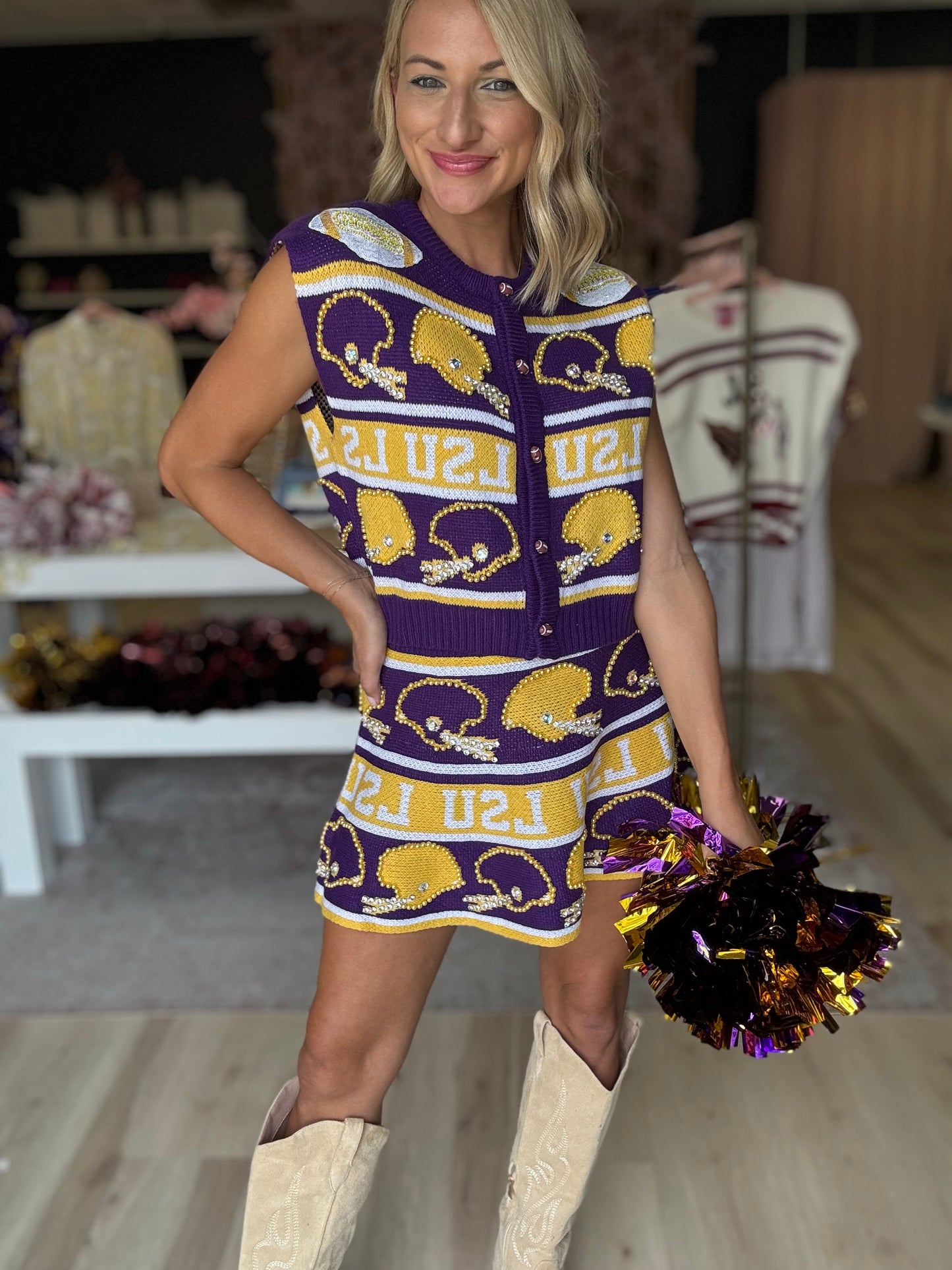 Queen of Sparkles Licensed LSU Vintage Football Helmet Stripe Skirt