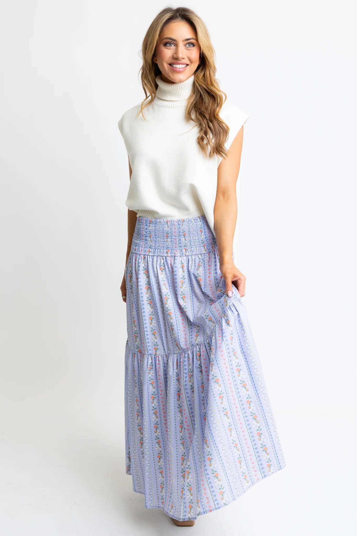 French Vine Smocked Maxi Skirt