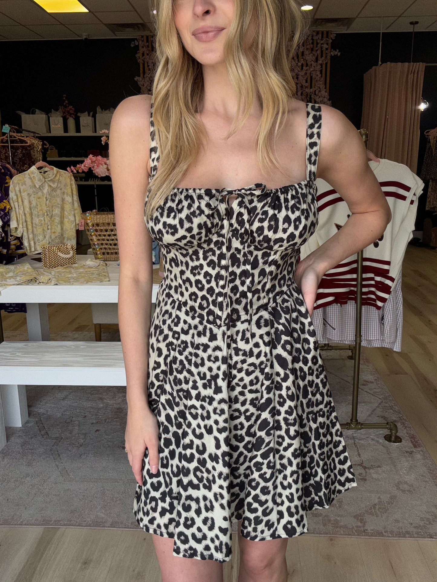 Leopard Lace Up Back Bustier Dress