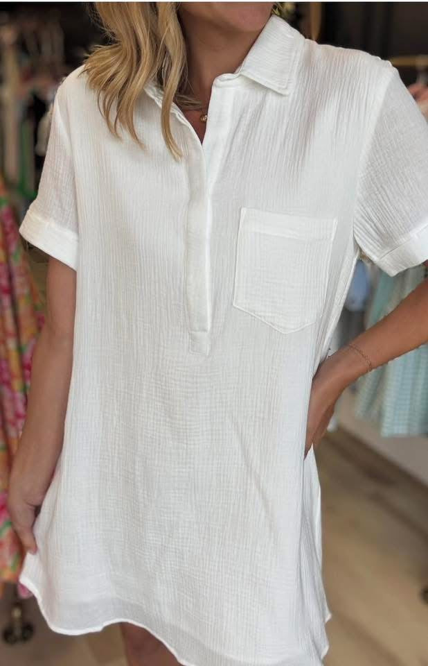 White Cotton Gauze Mini Dress
