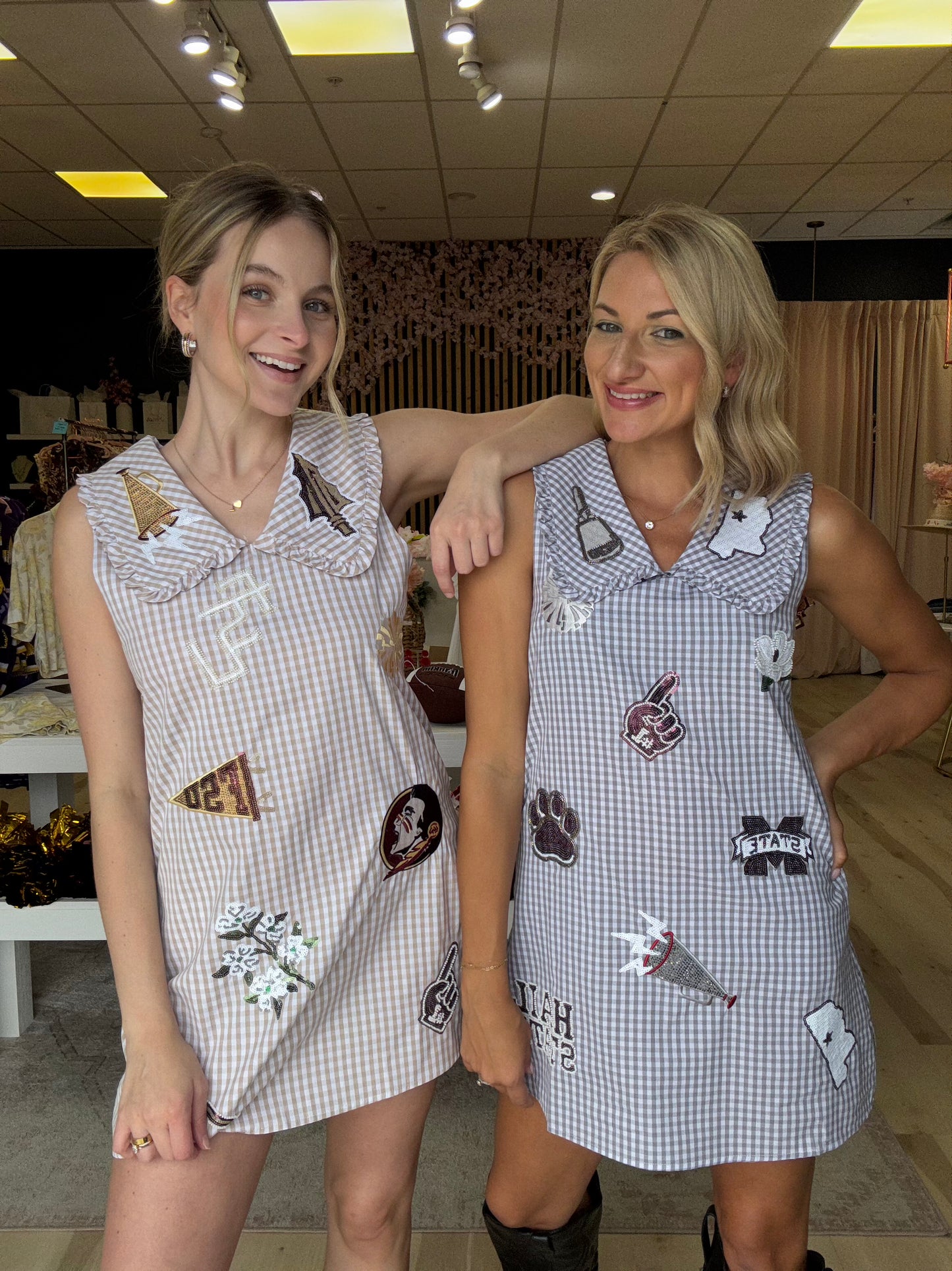 Queen of Sparkles Licensed Missippi State Mini Icon Gingham Collar Dress