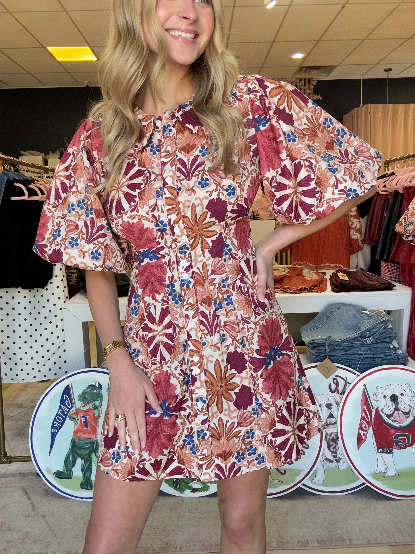 Fall Floral Scallop Detail Dress