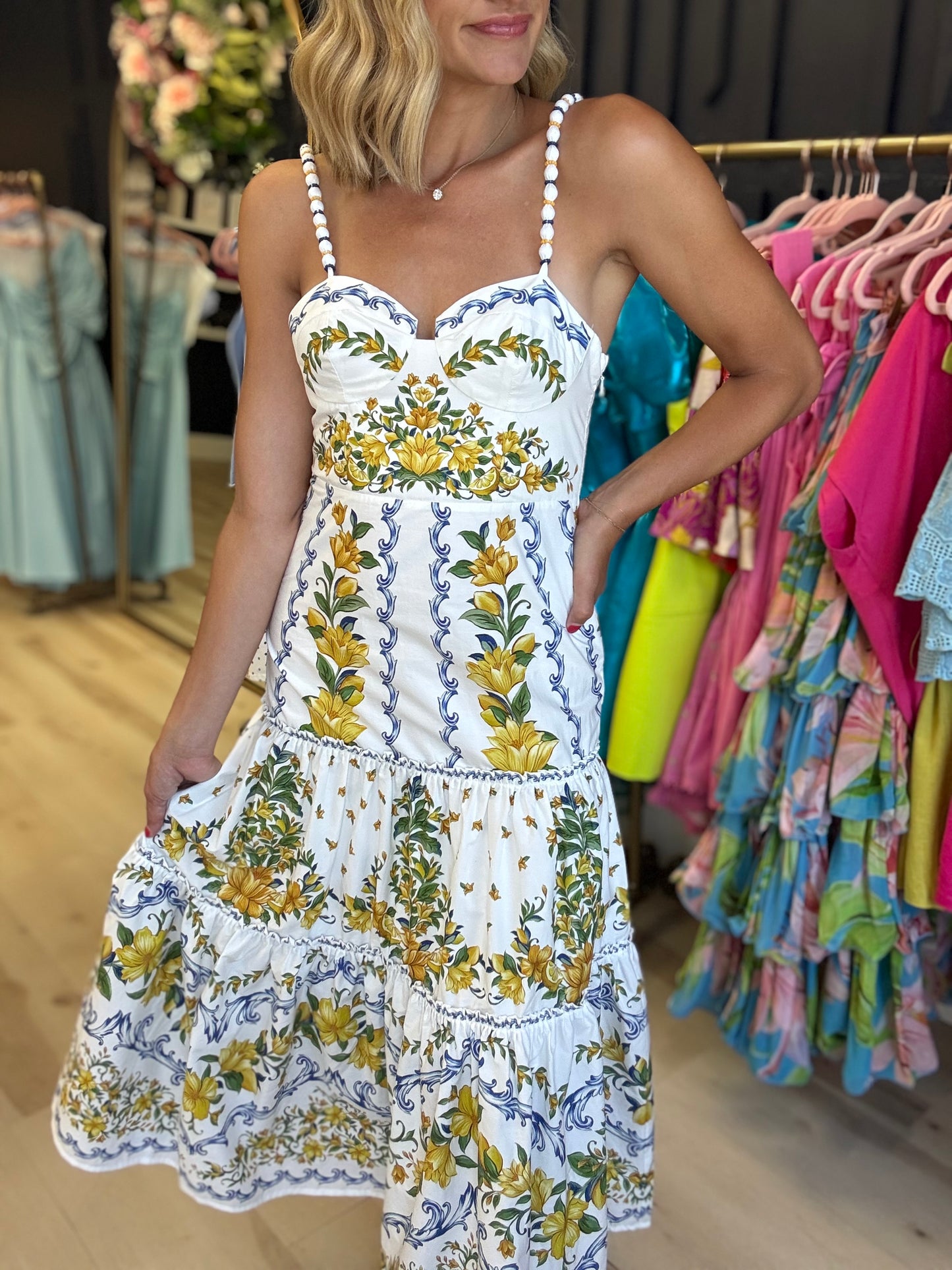 Farm Rio Sicily Off White Midi Dress