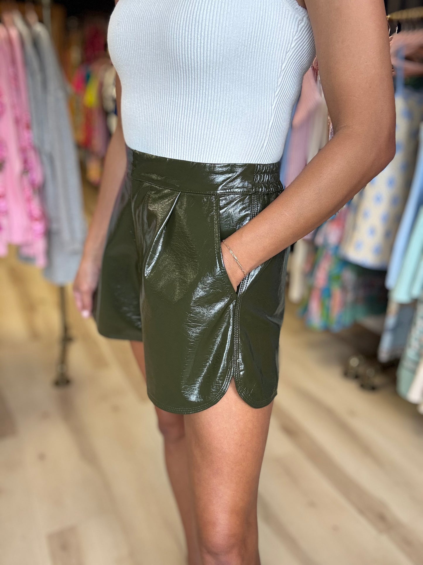 Olive Leather Short