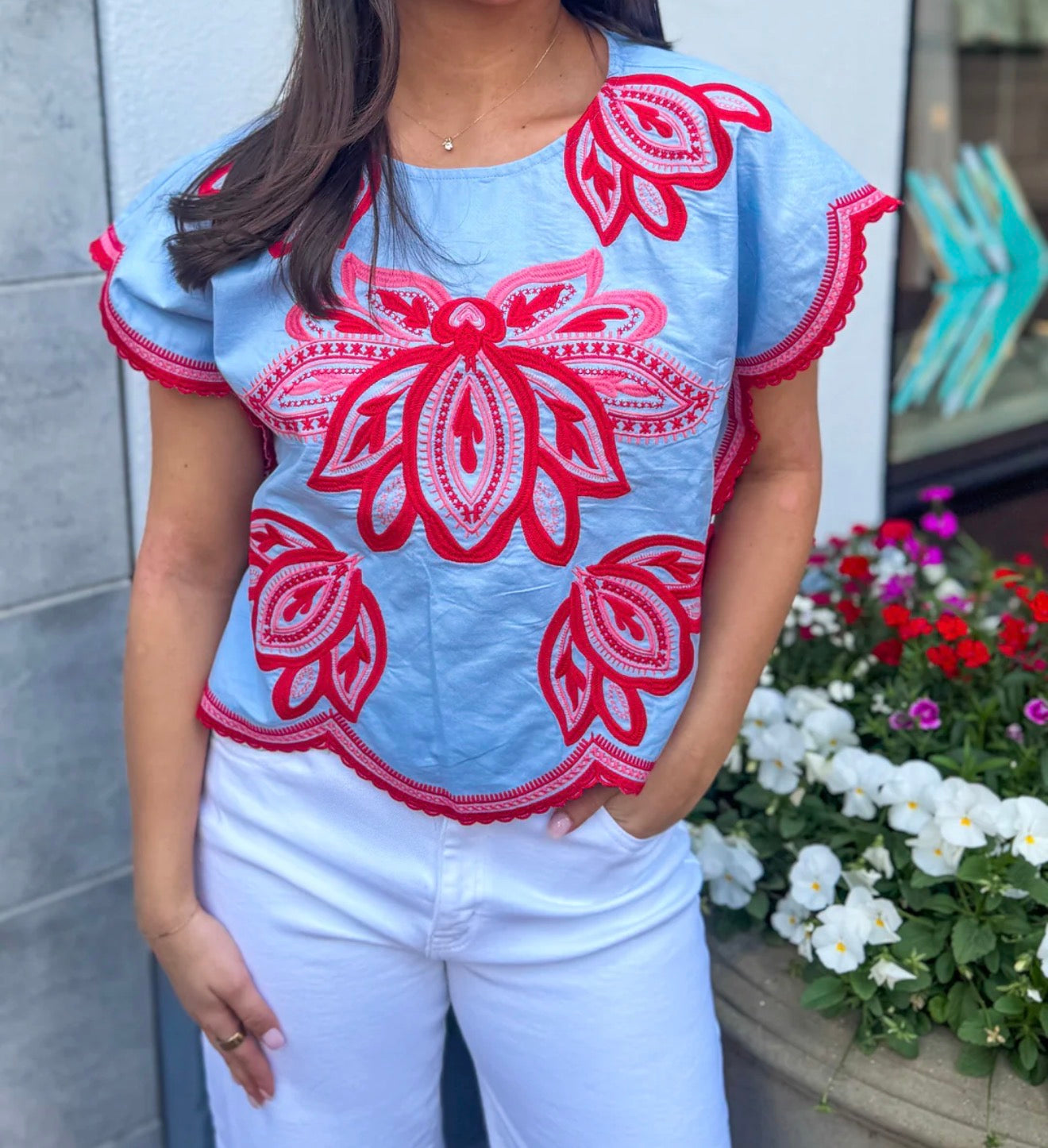 Blue Vacay Embroidered Top (PREORDER)