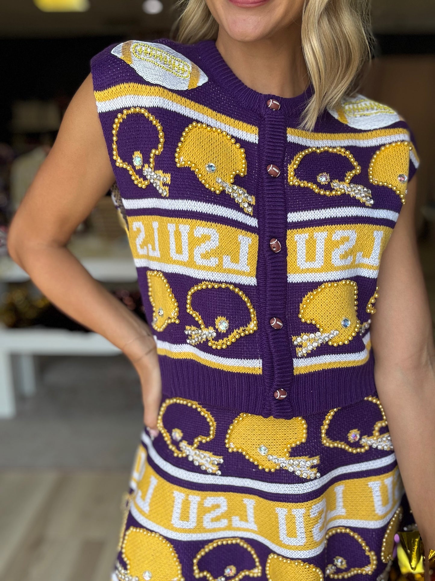 Queen of Sparkles Licensed LSU Vintage Football Helmet Stripe Skirt