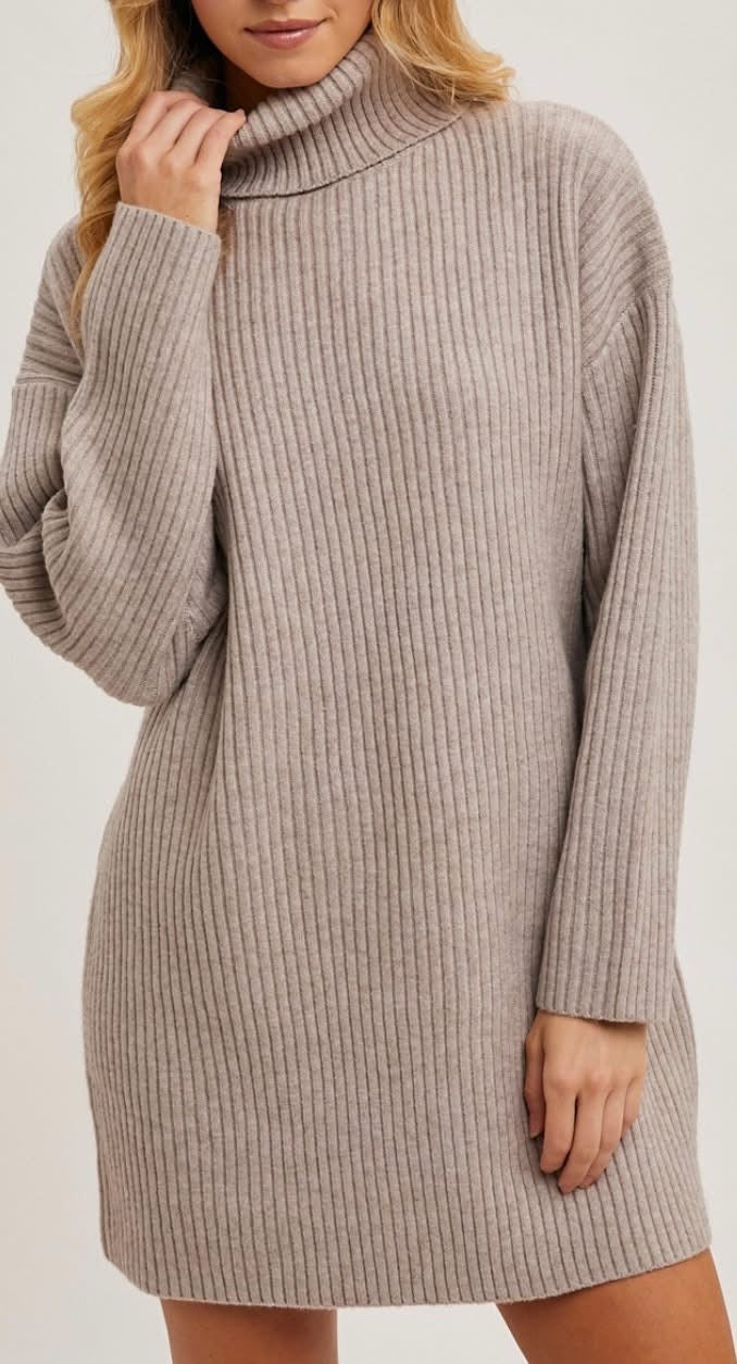 Cowl Neck Sweater Dress in Mushroom