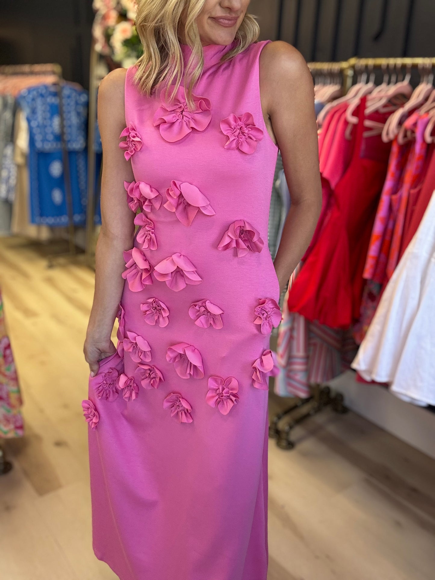 Pink 3D Floral Dress