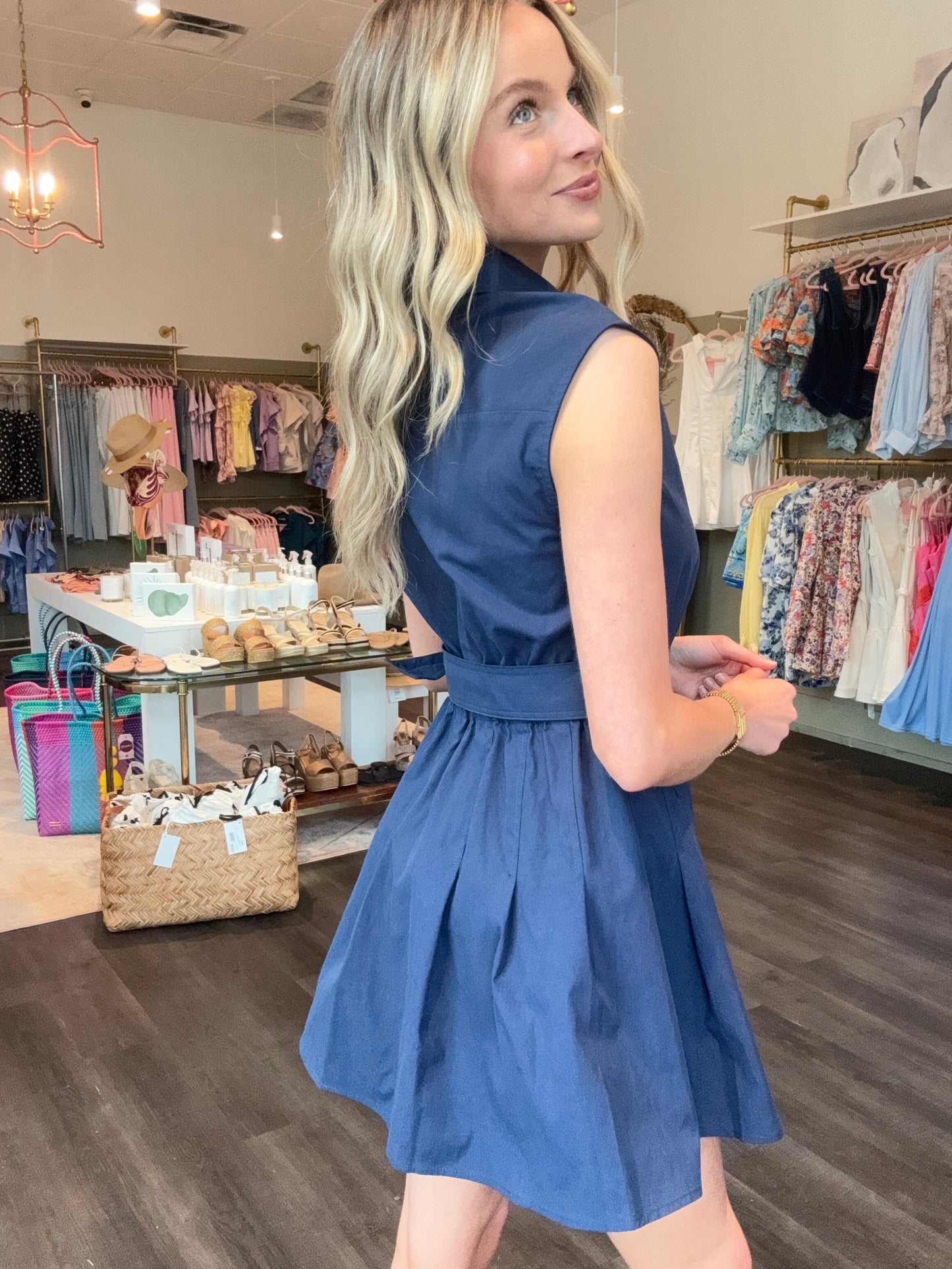 Norah Navy Belted Dress