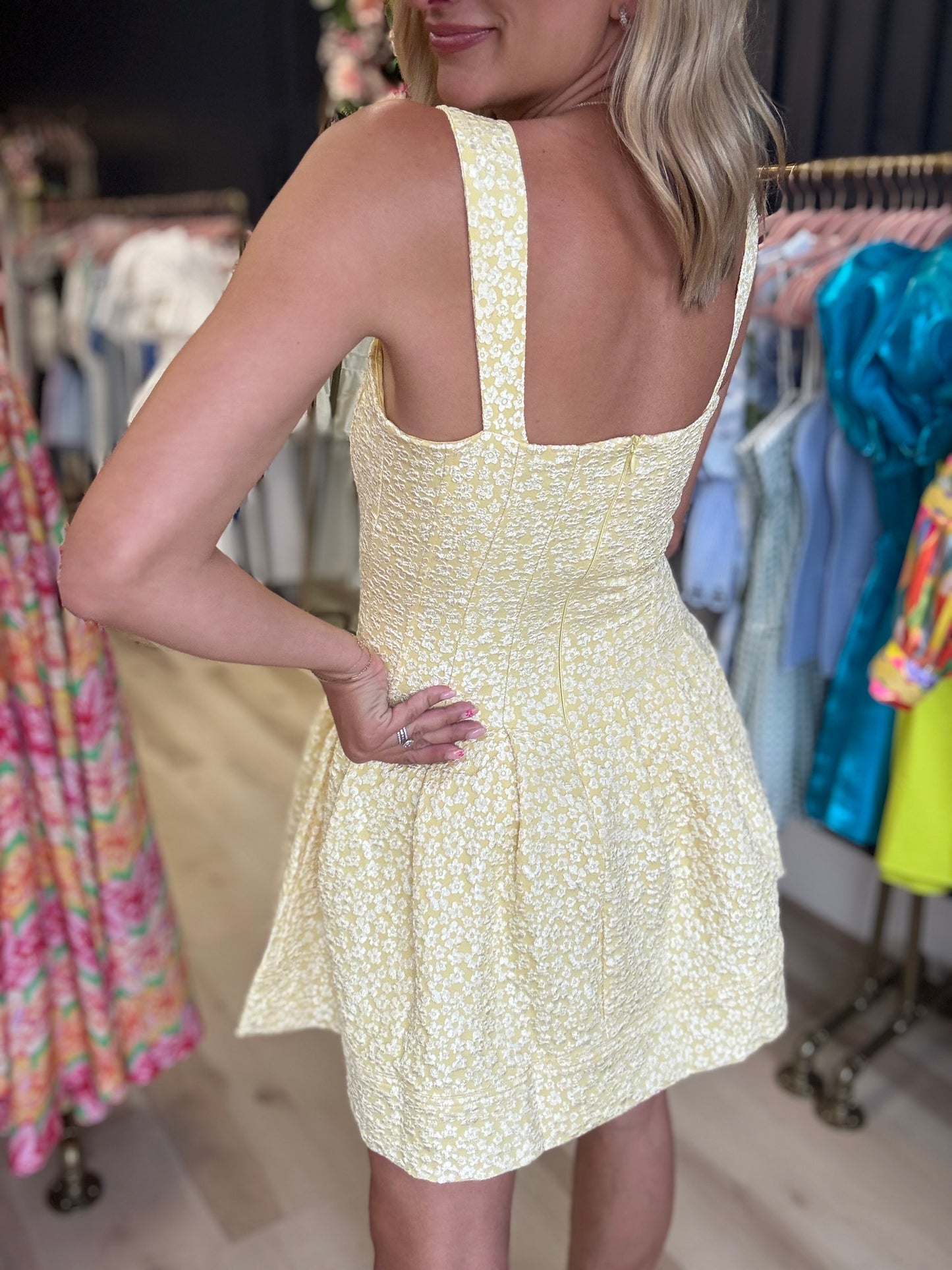 Yellow Jacquard Mini Dress