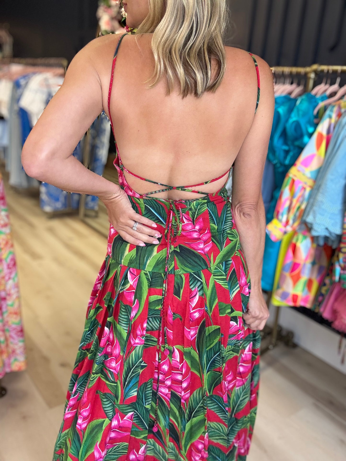 Farm Rio Red Dream Garden Maxi Dress