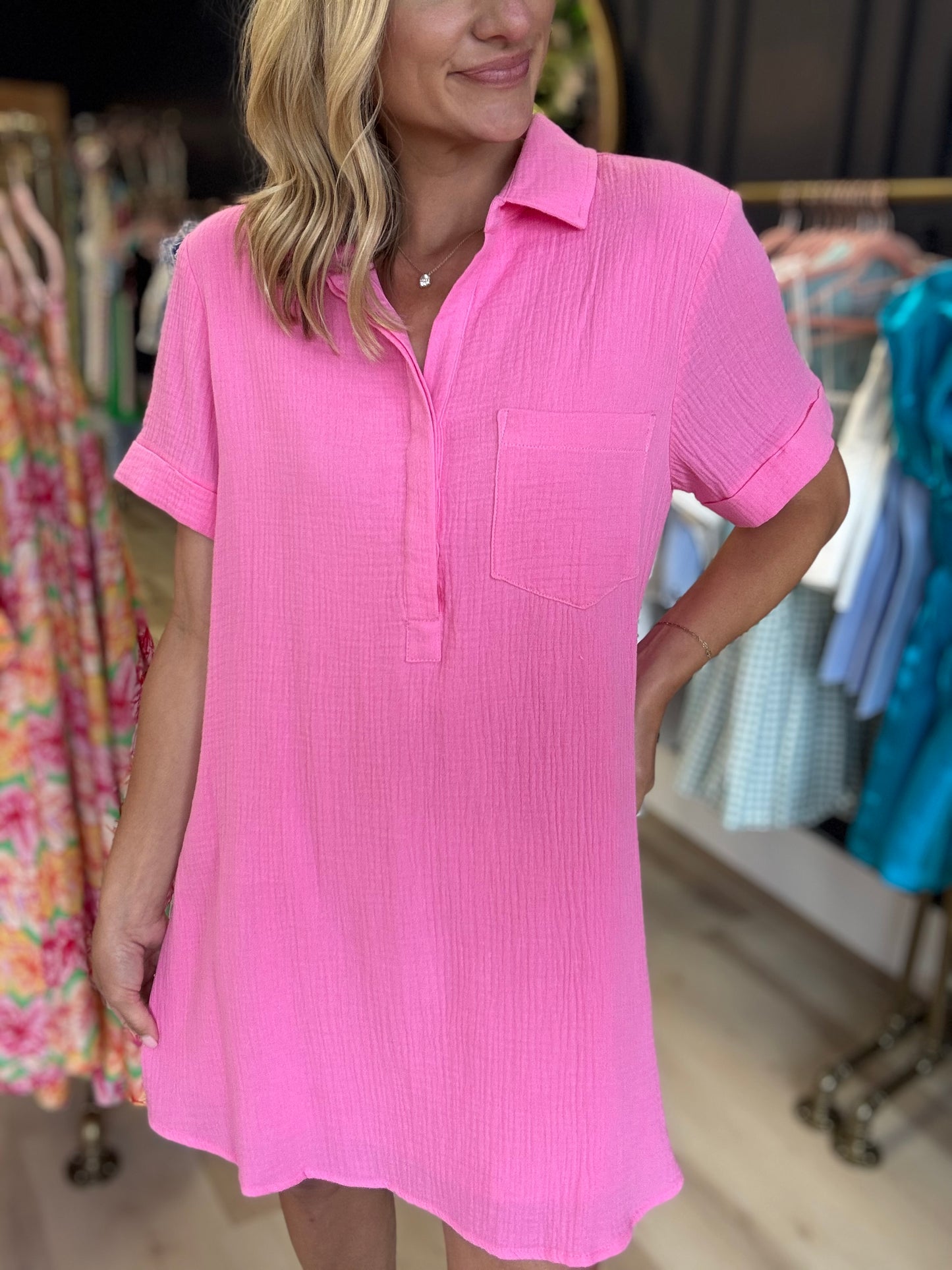 Cotton Gauze Mini Dress - Pink