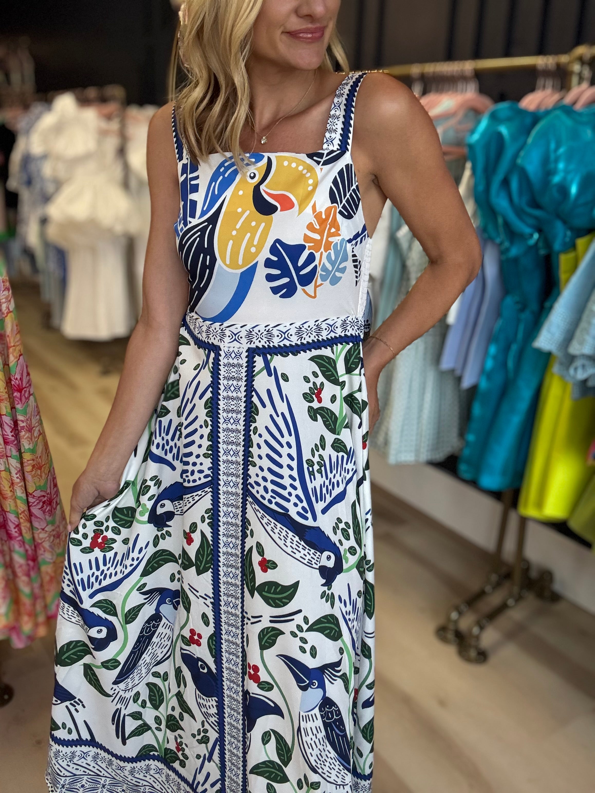 Tropical Bird Midi Dress