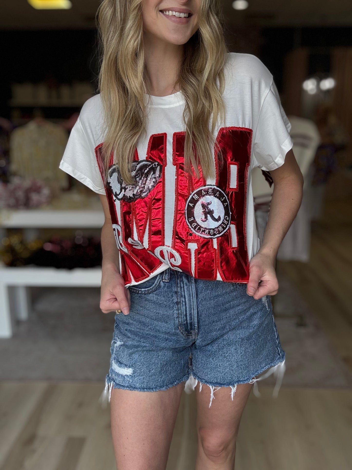 Queen of Sparkles Licensed Alabama Metallic Word with Icons Tee