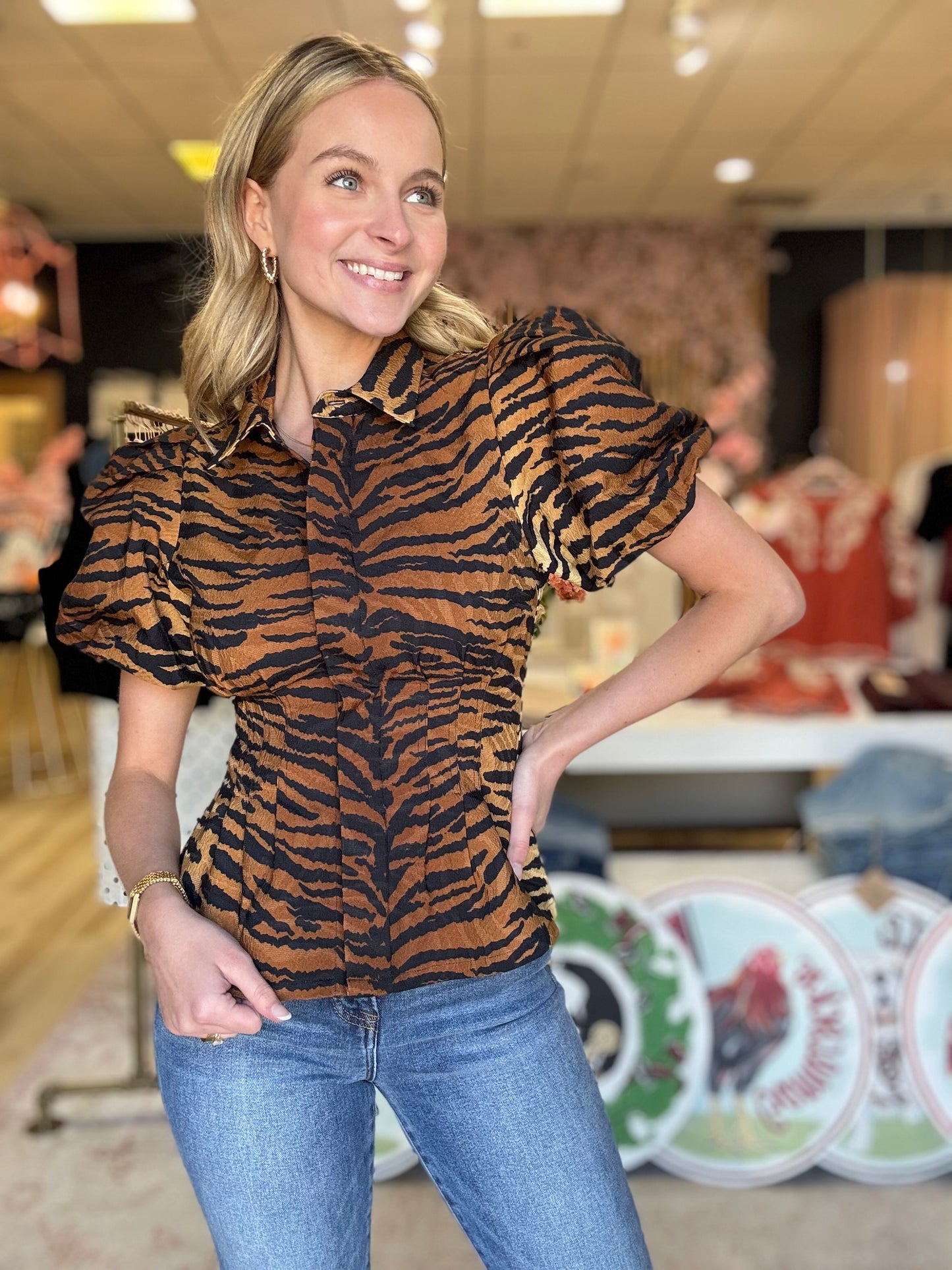 Emily Mccarthy Britt Top in Tiger Jacquard