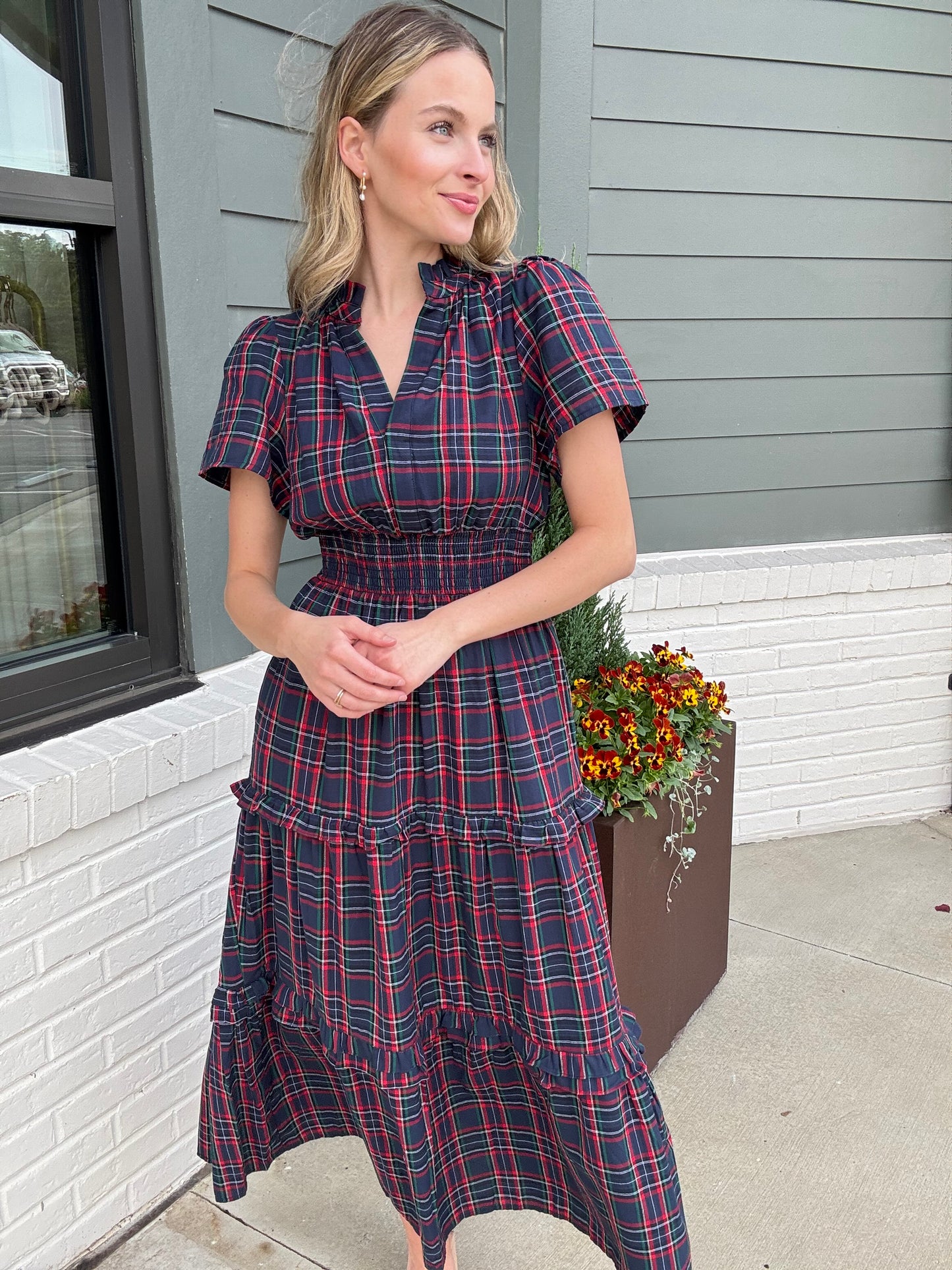 Miley Plaid Palmer Poplin Tiered Maxi Dress