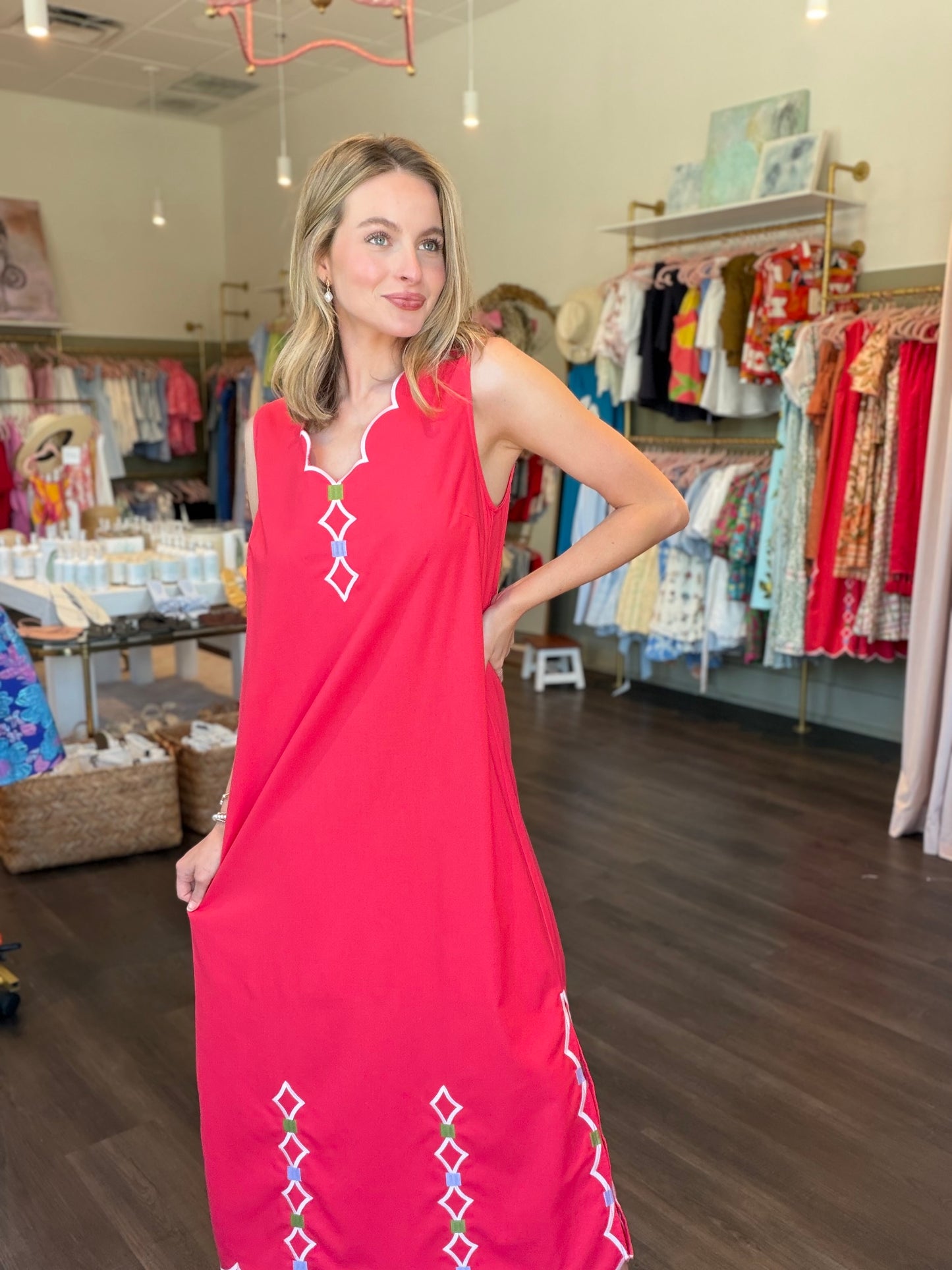 Karlie Solid V-neck Maxi with Embroidery