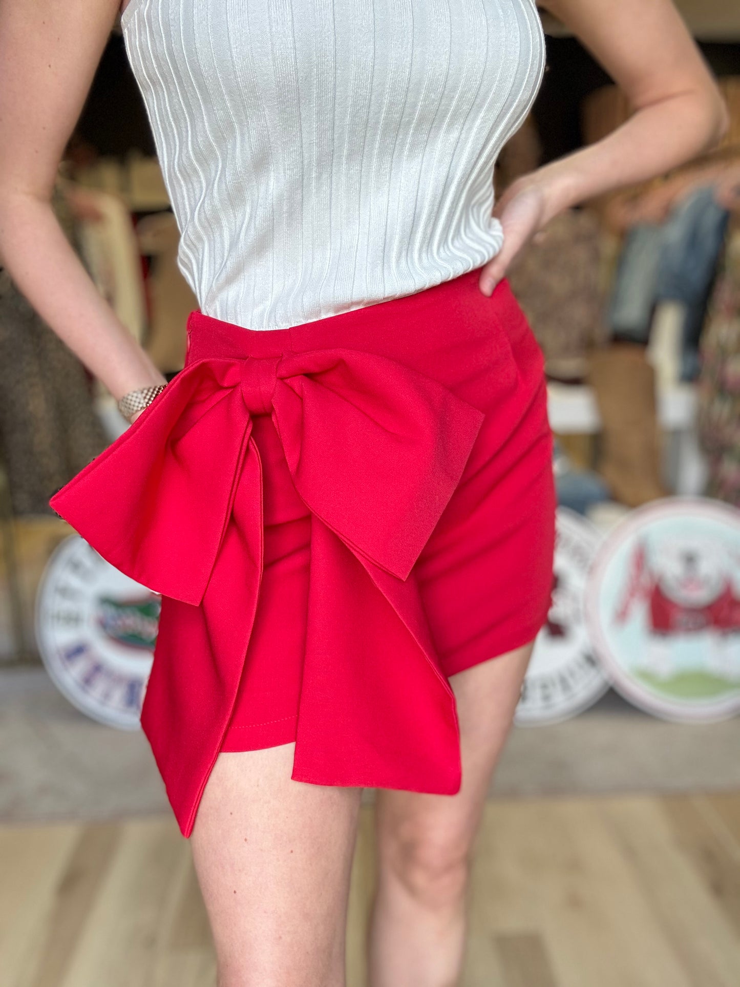 Red Bow Detail Skirt