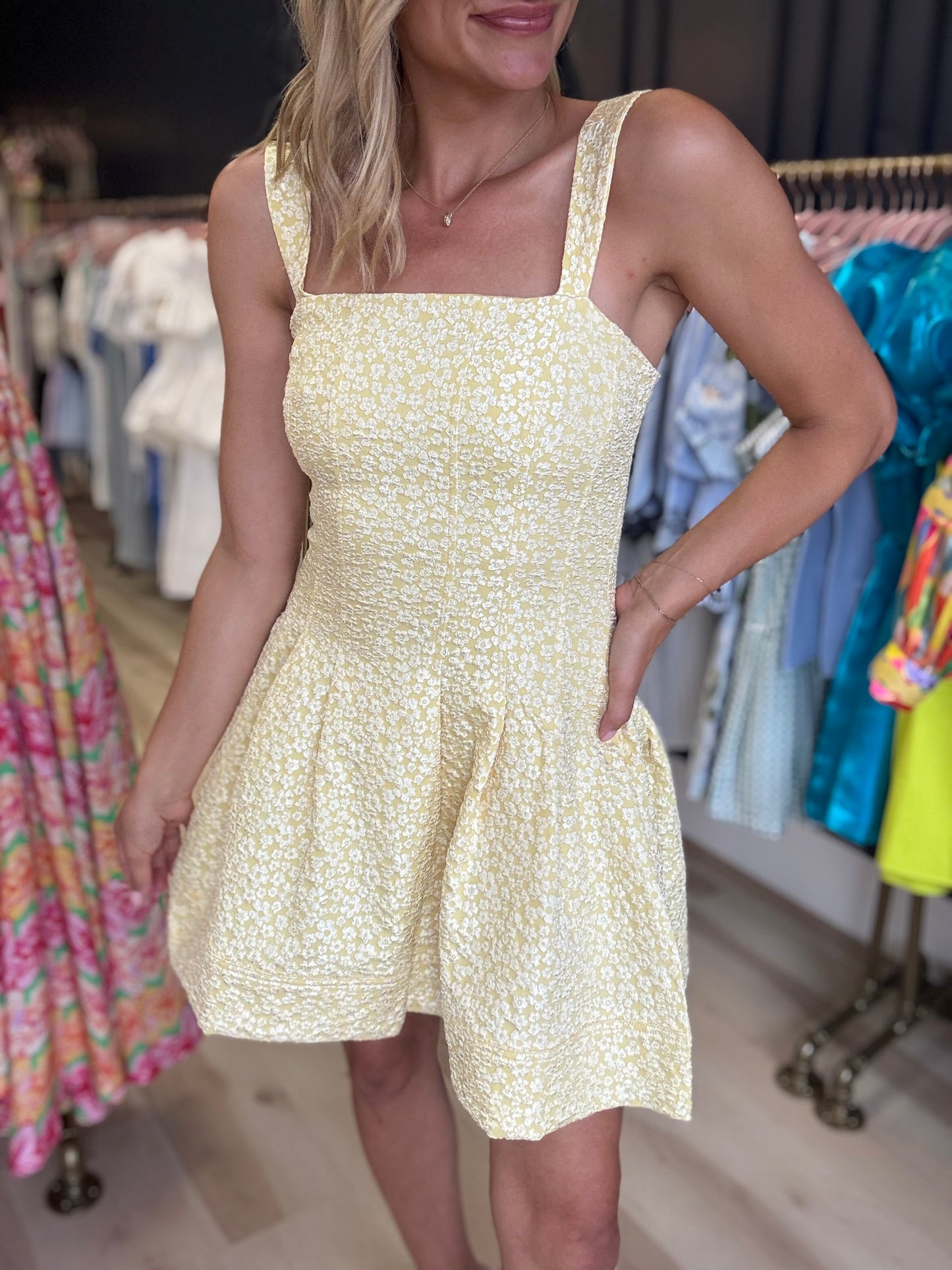Yellow Jacquard Mini Dress