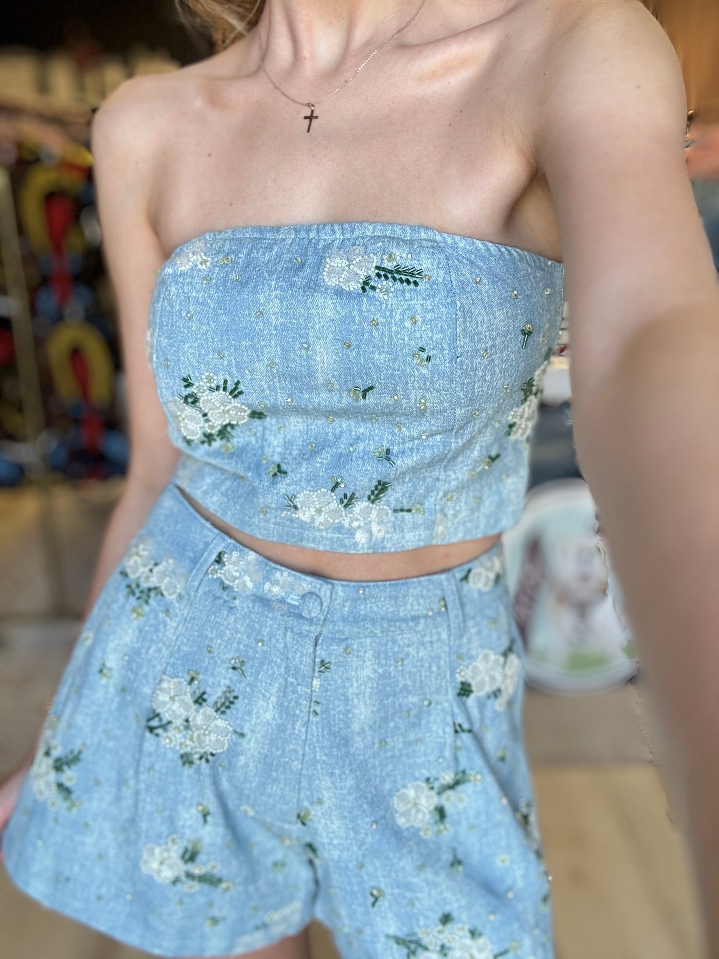 Denim Beaded Set