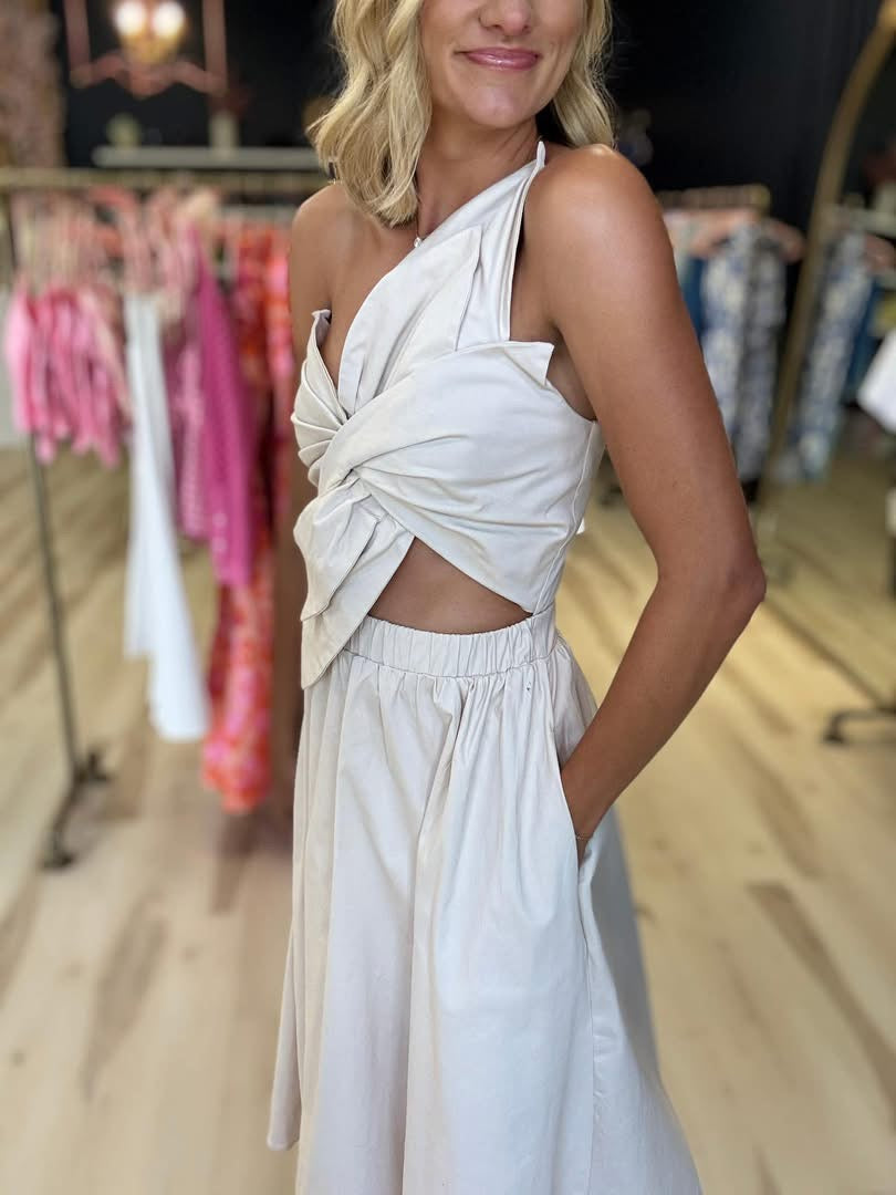 Ecru Front Twist Dress