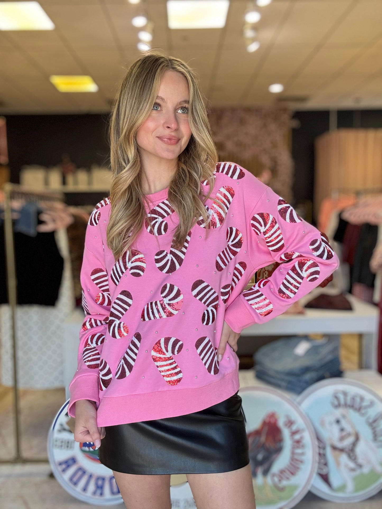 Amor Exclusive Mom + Me Candy Cane Sequin Sweater with Pearls (preorder)