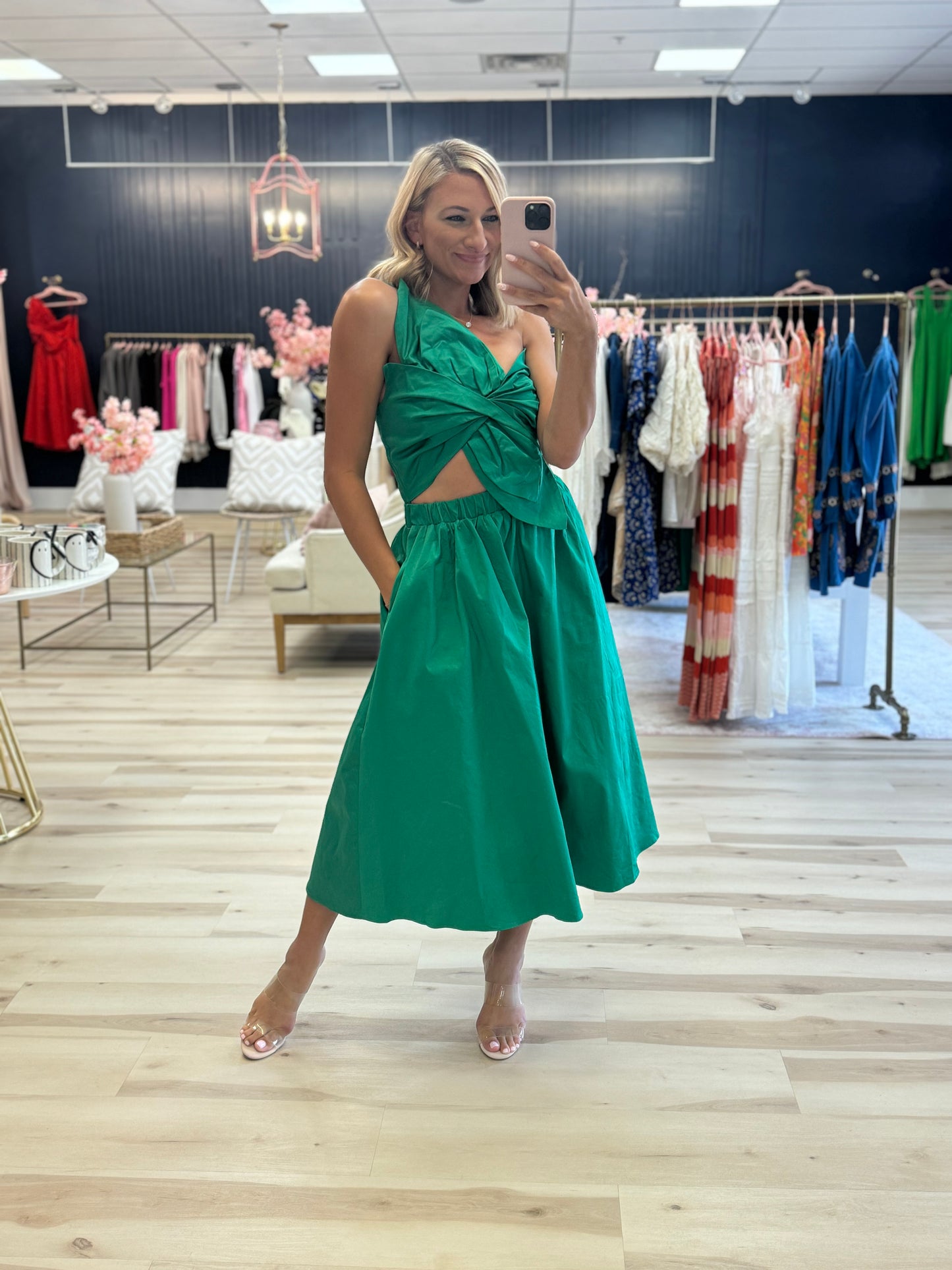 Green Front Twist Dress