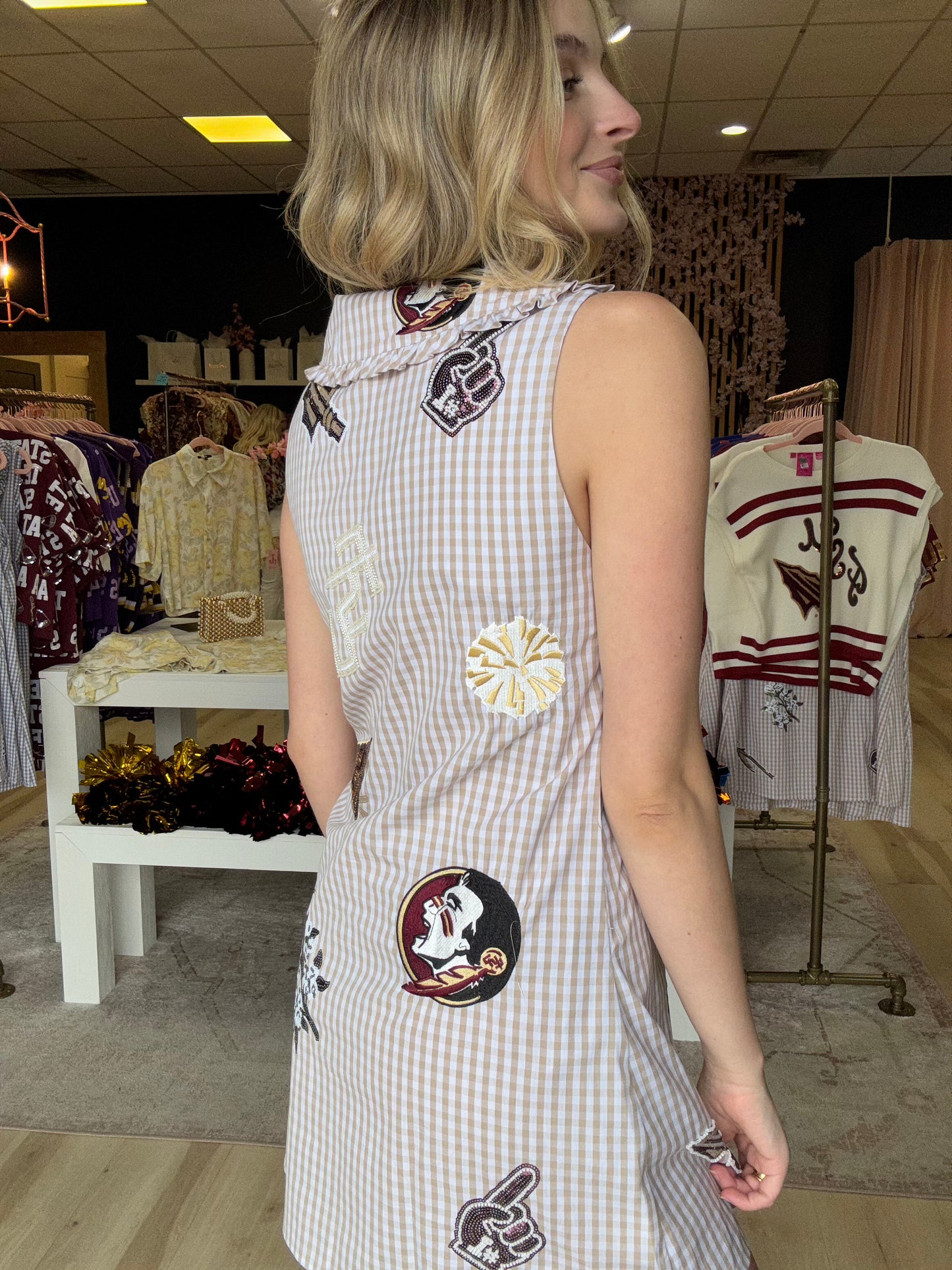 Queen of Sparkles Licensed FSU Mini Icon Gingham Collar Dress