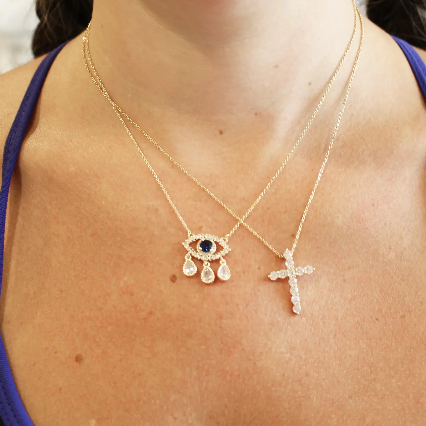 Gemelli CZ Cross Charm Necklace